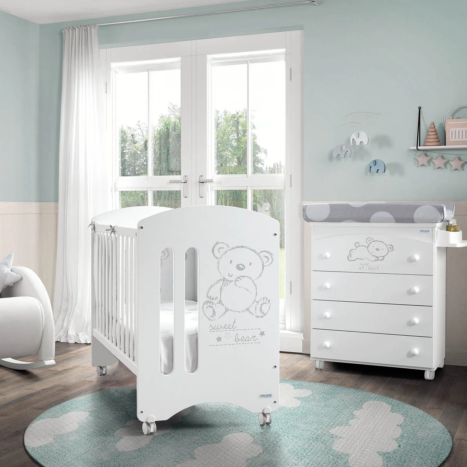 Приставная кроватка 120x60 Micuna Sweet Bear Basic + Матрас полиуретановый СН-620