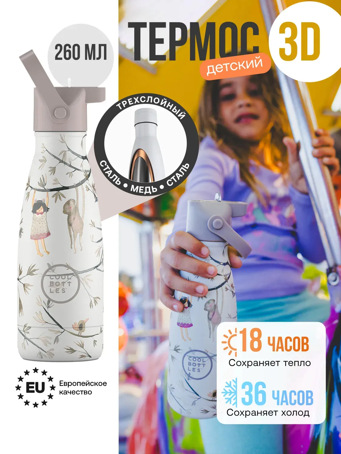 Термос–термобутылка Cool Bottles Kids серия Pals Hanging Friends 260 мл CBBK26HF