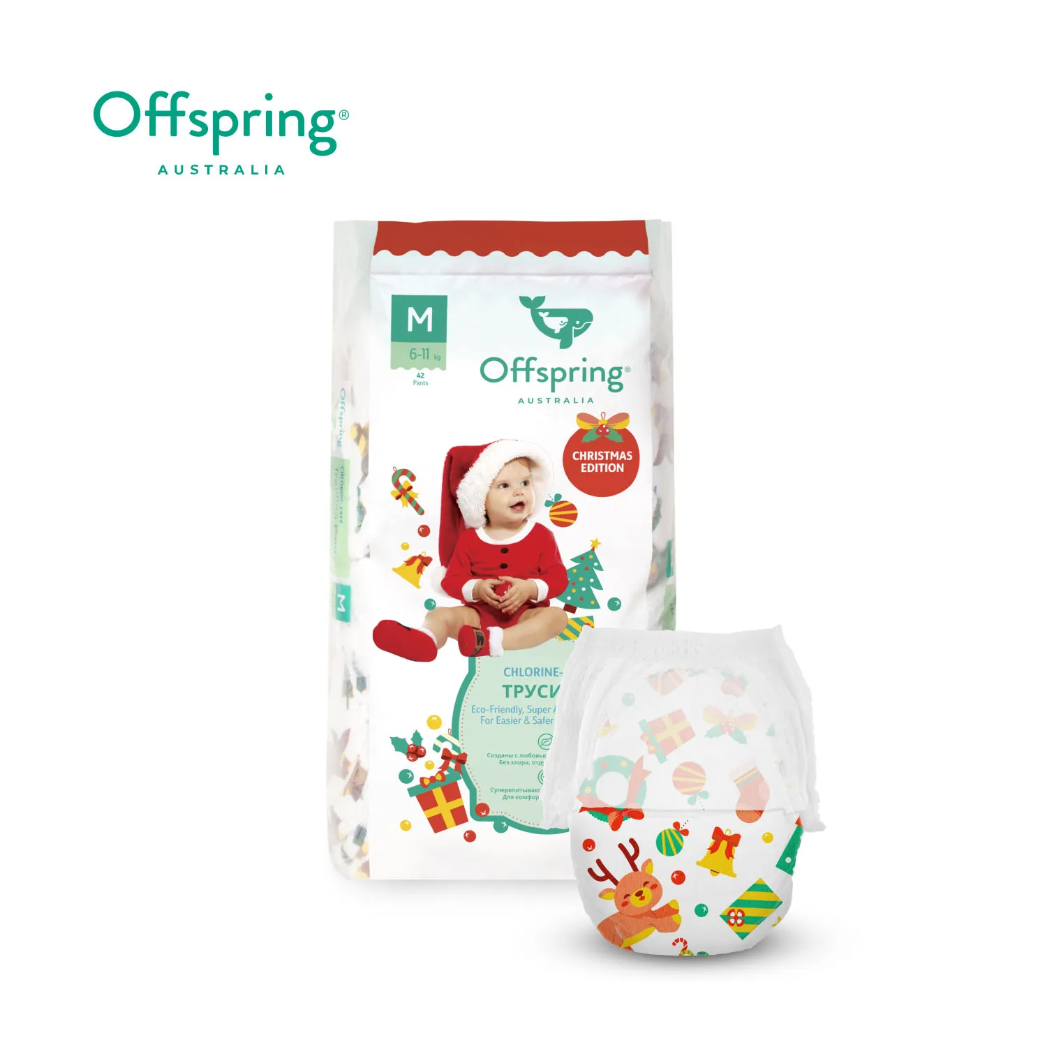 Трусики-подгузники Offspring Новый год M 6-11 кг 42 шт OF02MXMAS