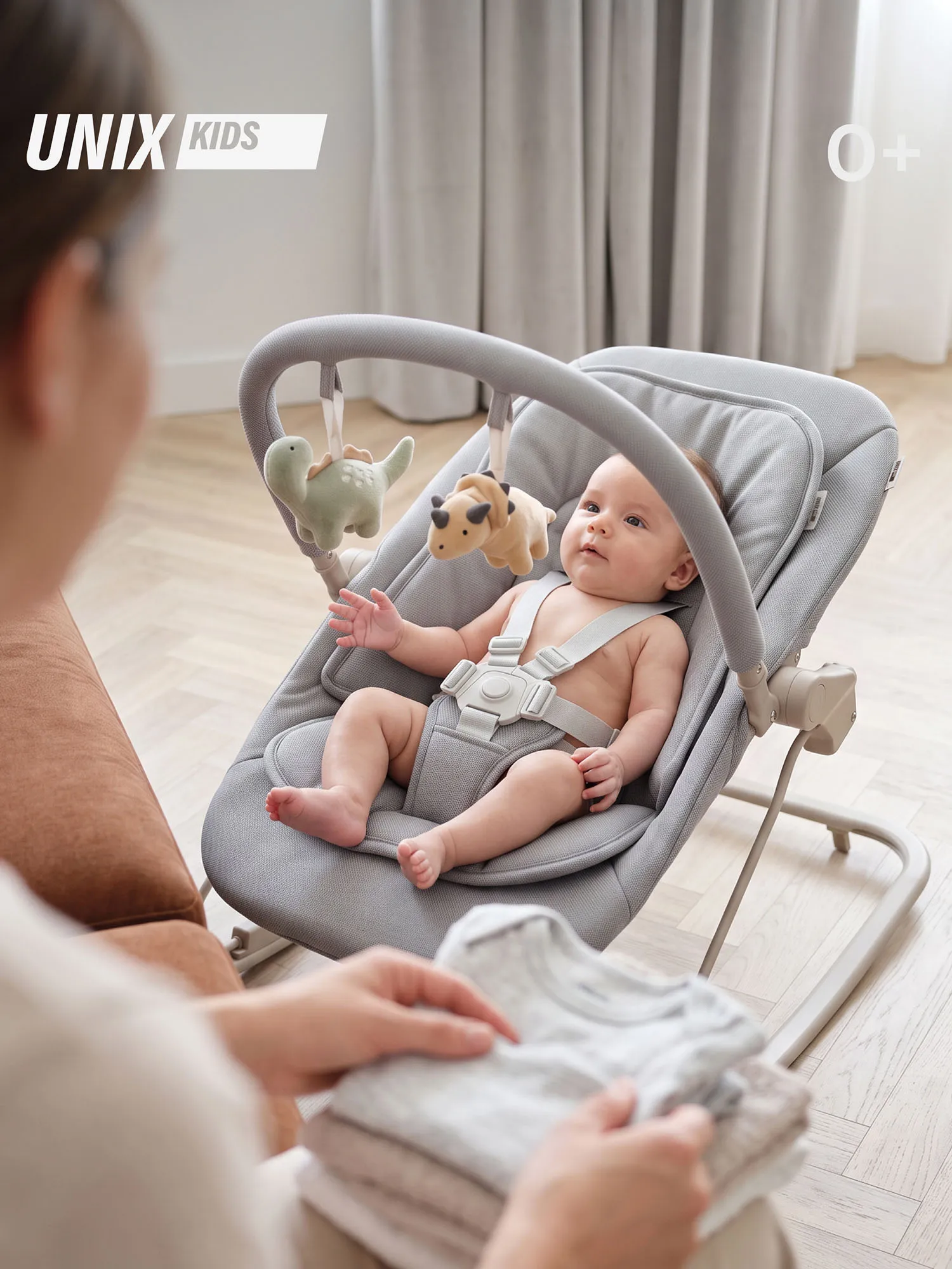Шезлонг-качалка UNIX Kids Dino Серый (Grey) BBOUNCERDINOGY. Изображение 2