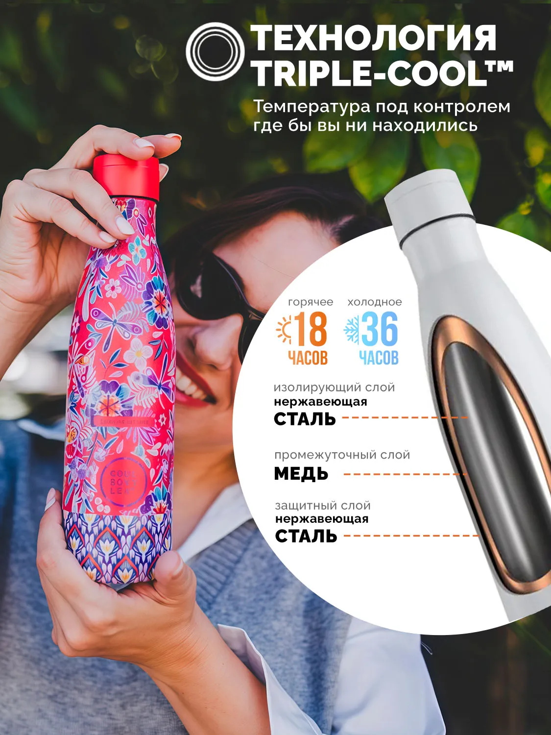 Термос-термобутылка Cool Bottles Catalina Estrada Dragonfly Paradise 500мл CBB50CED