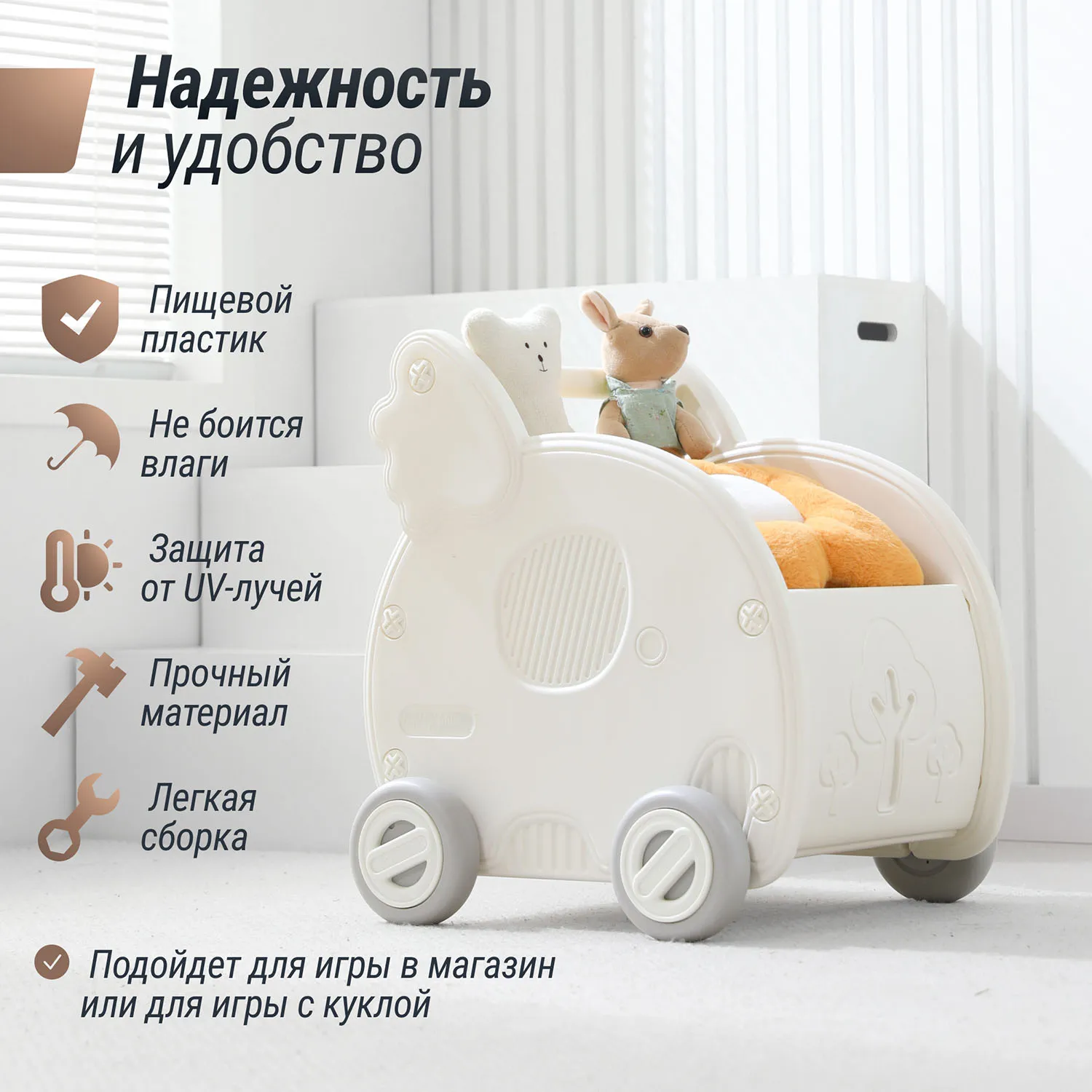 Тележка UNIX Kids Elephant White PCARTELEPHWT