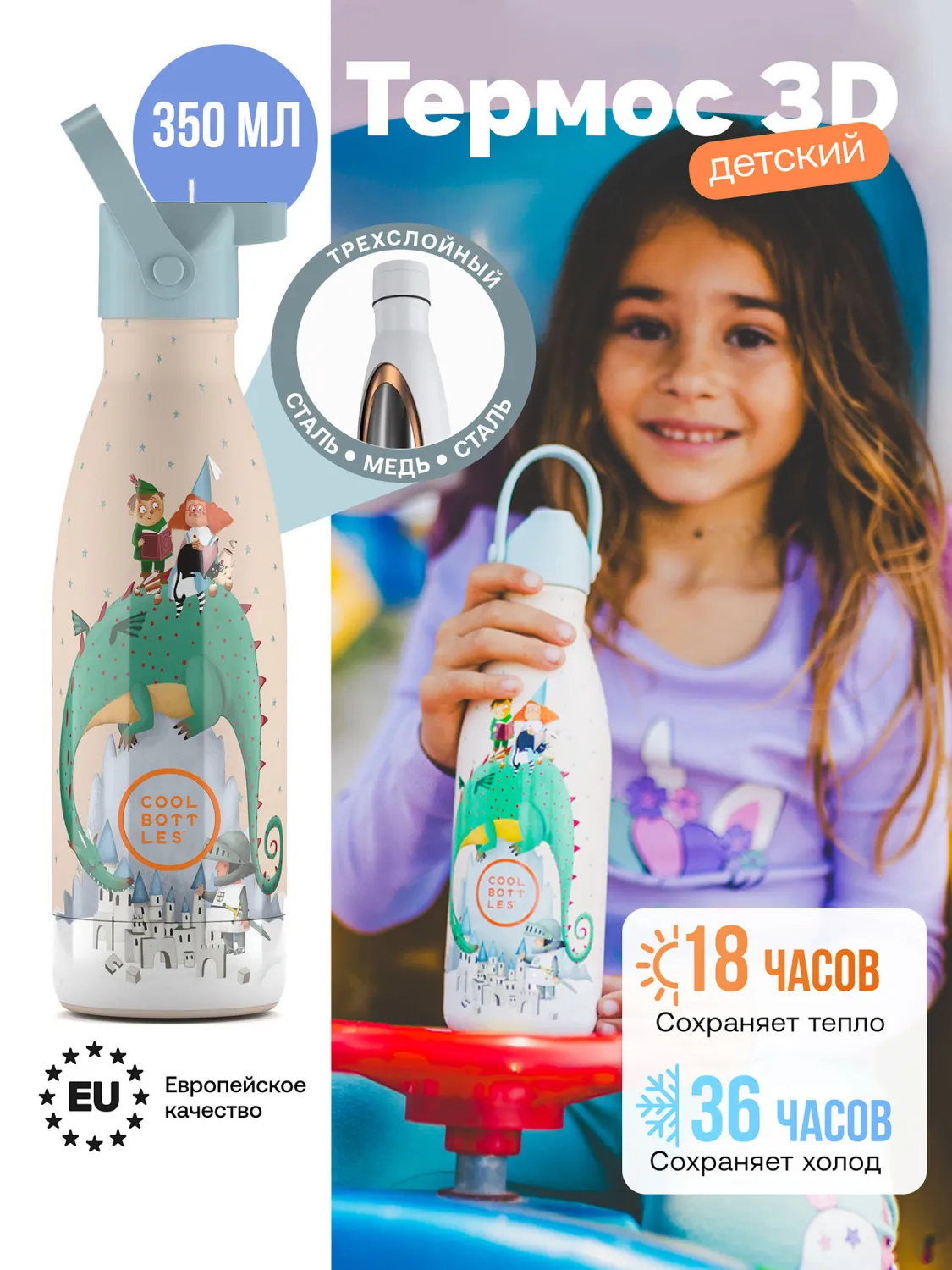 Термос–термобутылка Cool Bottles Kids серия Wonders Dragon Dream 350 мл