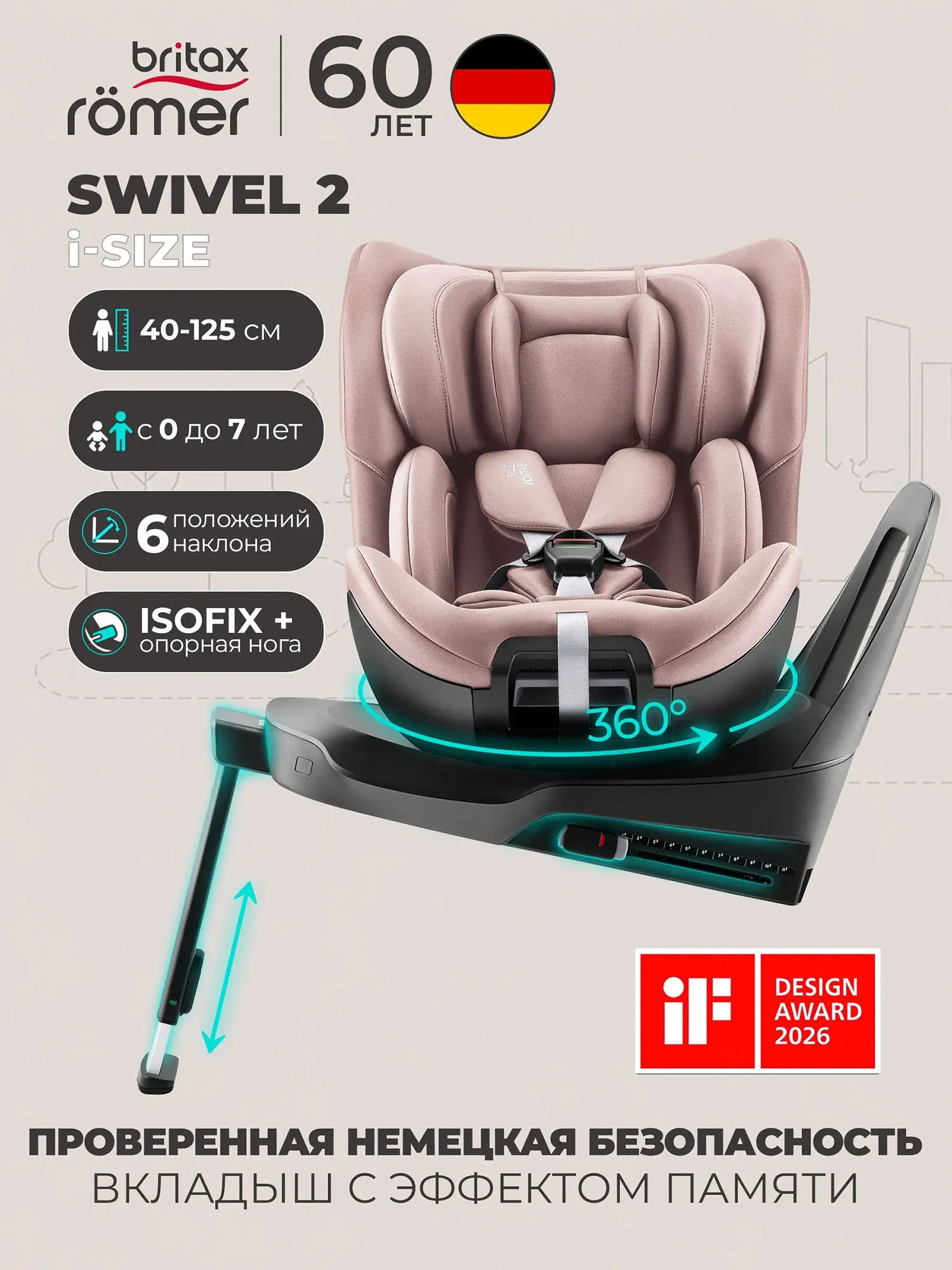Автокресло 0+/1/2 Britax Roemer SWIVEL 2 Dusty Rose. Изображение 5