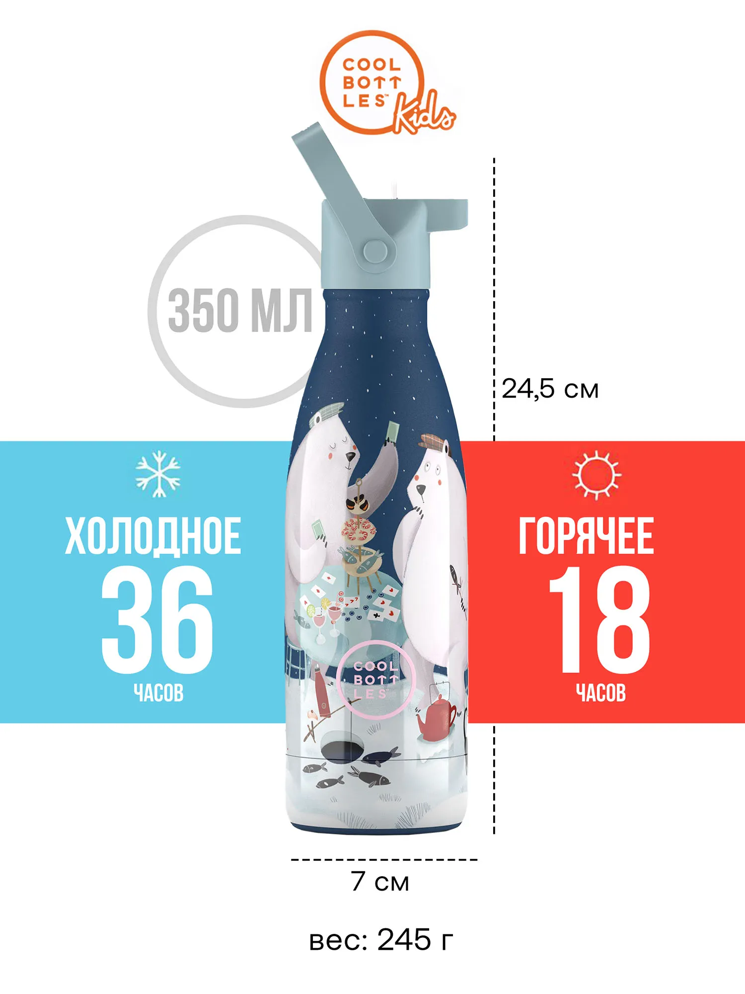 Термос–термобутылка Cool Bottles Kids серия Wonders Polar Bears 350 мл