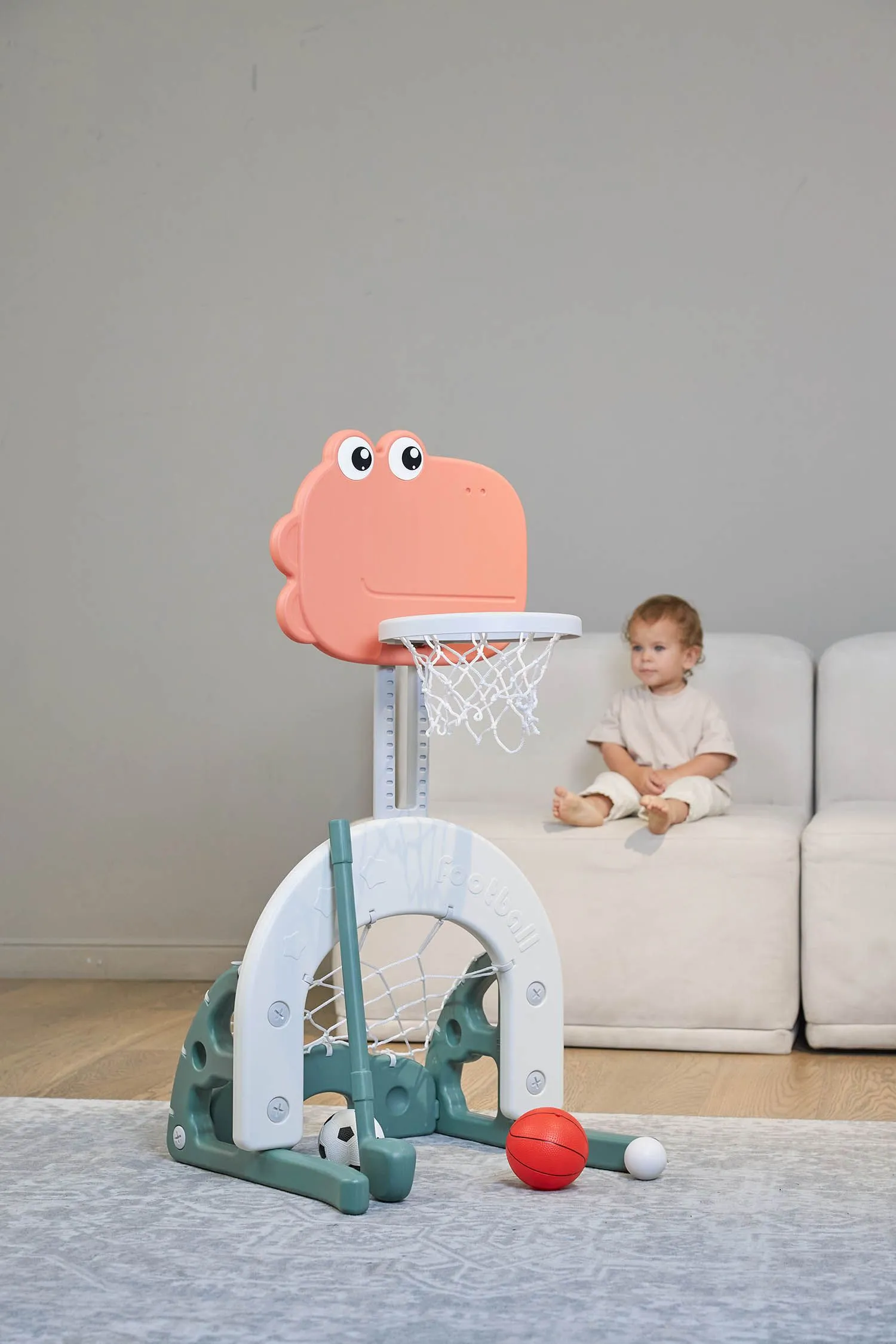 Стойка баскетбольная и хоккейные ворота UNIX Kids Dino (2 in 1) PPBSDINO