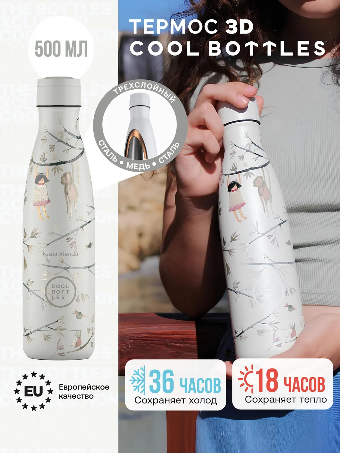 Термос-термобутылка Cool Bottles Paula Alenda Hanging Friends 500 мл