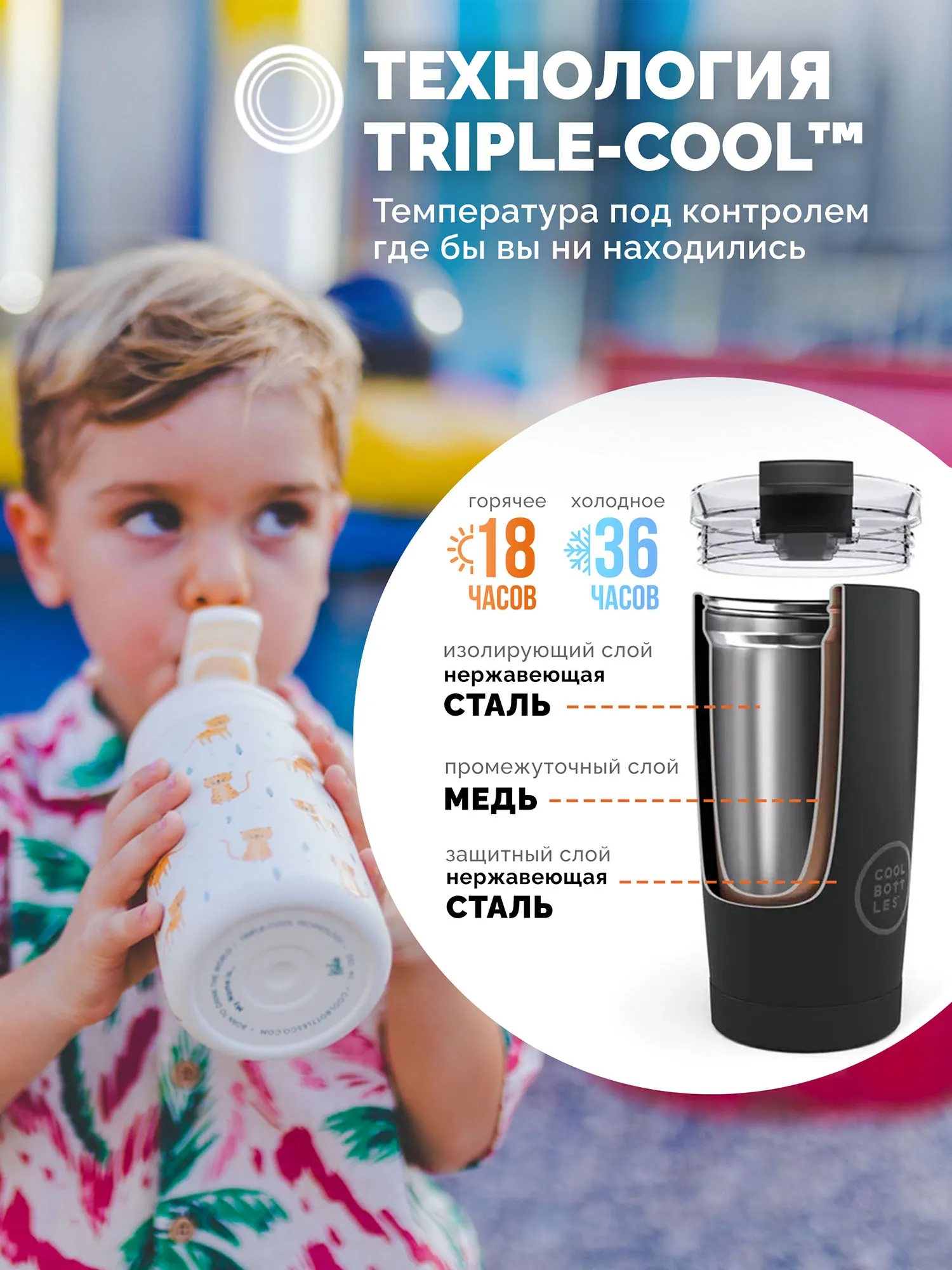 Термос-термобутылка Cool Bottles Kiddie Whisker Kittens 350 мл