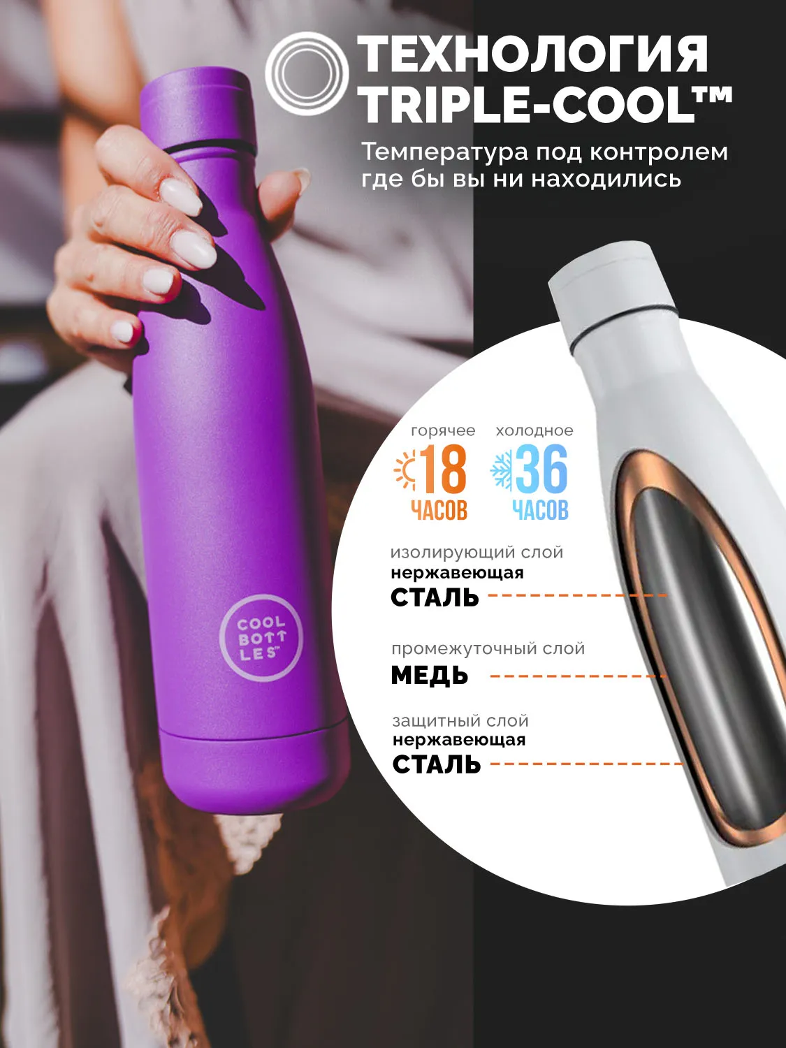 Термос-термобутылка Cool Bottles Vivid Violet 500 мл CB500VIV