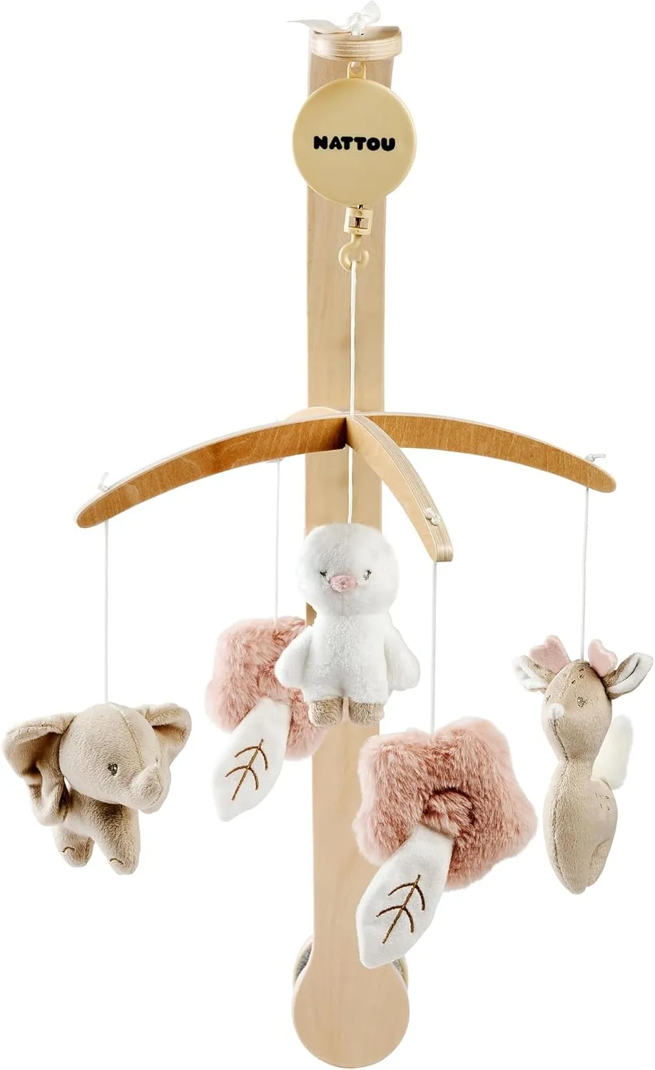 Мобиль Nattou FANFAN Слонёнок, Оленёнок и Утёнок с деревянным держателем 759250