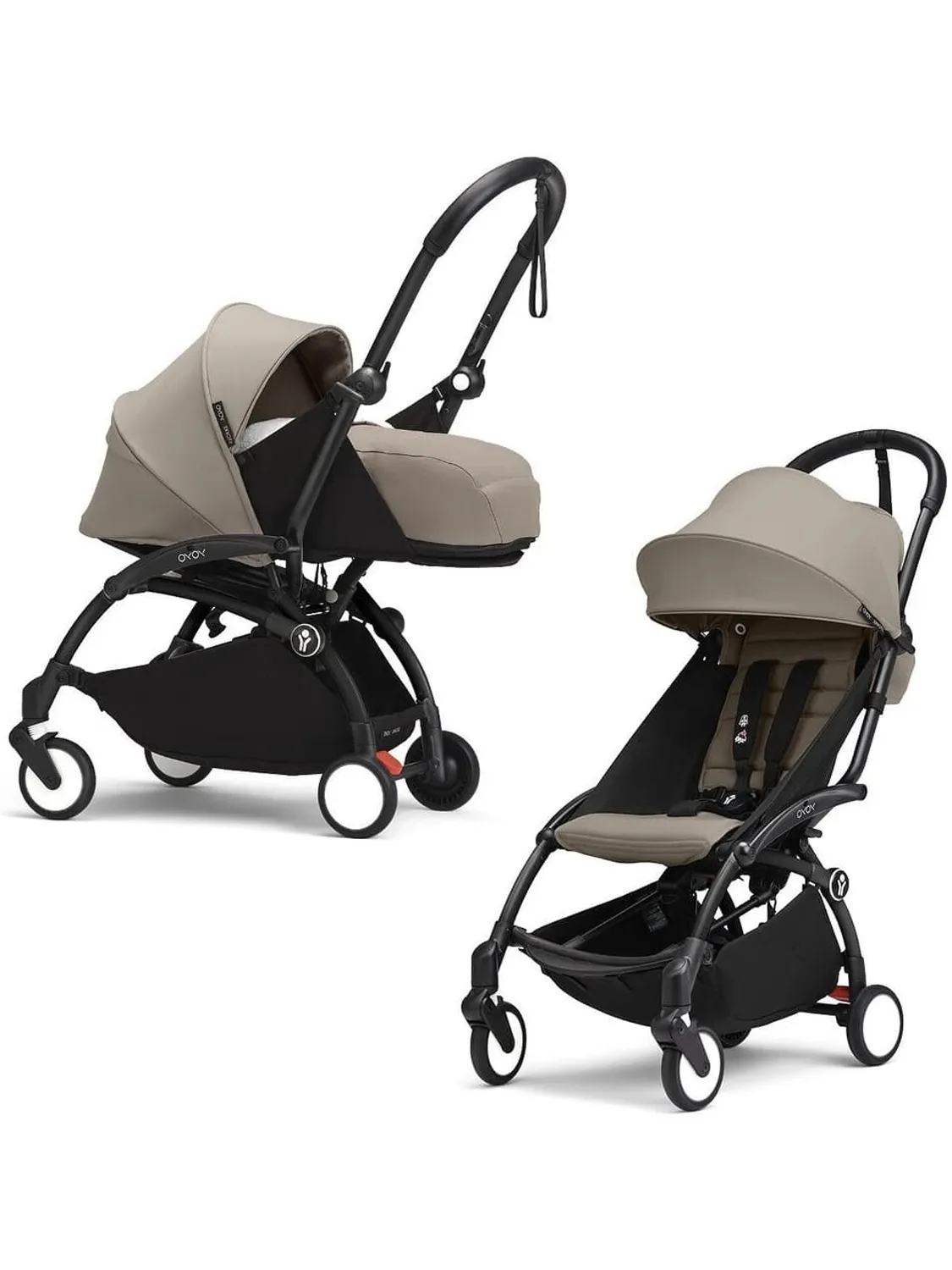 Коляска 2 в 1 Stokke YOYO3, серо-коричневый (taupe), рама черная, люлька мягкая. Изображение 1