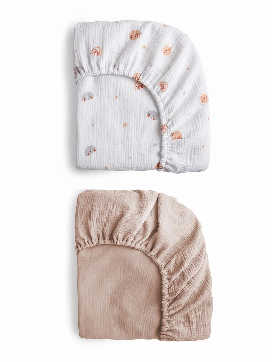 Комплект простыней на резинке PERINA для колыбели CoZee Muslin 81х51 см 2 шт Планеты/Латте ПРCZ-M.1.25х2.1. Изображение 1