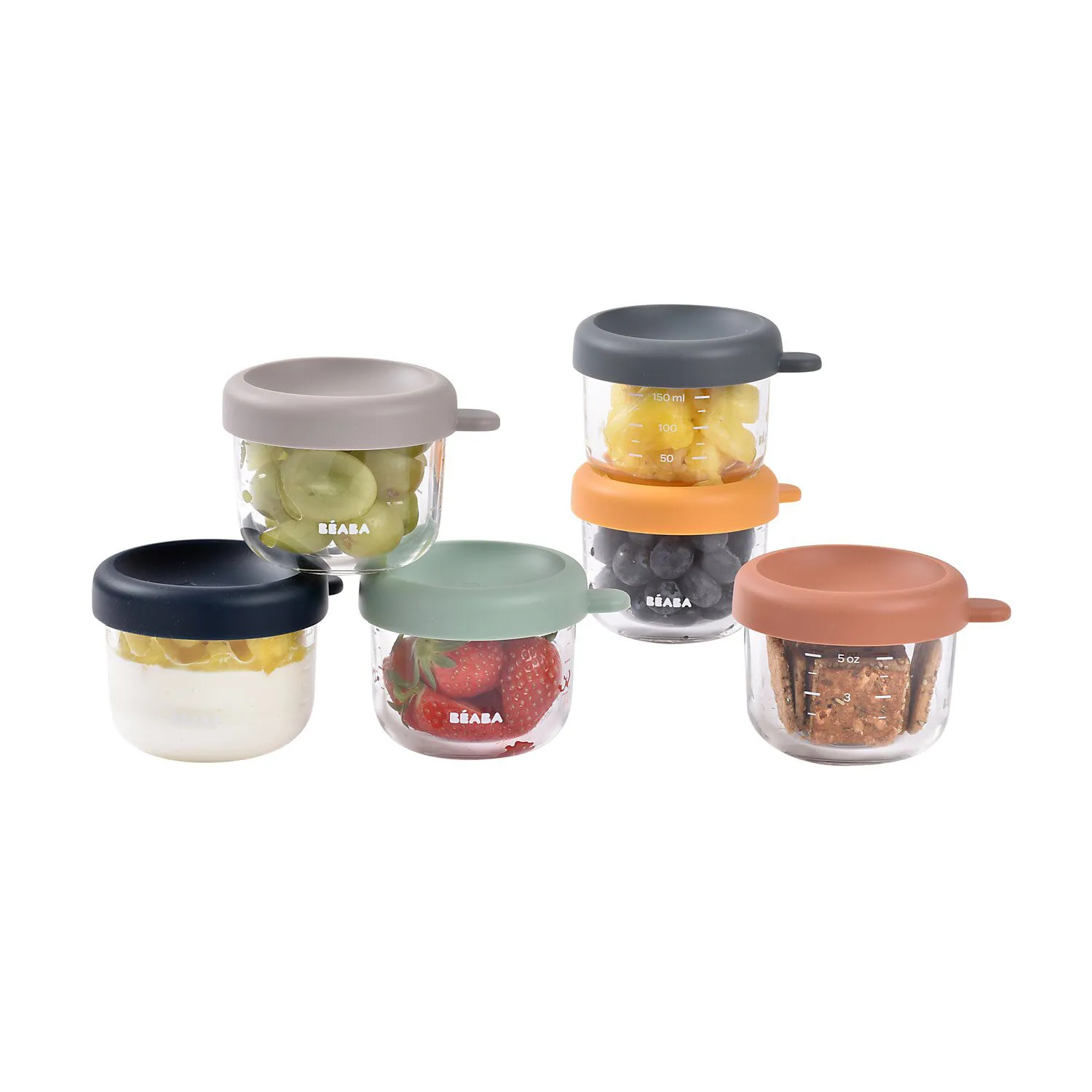 Набор контейнеров Beaba стеклянных, с крышкой (6 шт) 150мл, для хранения продуктов