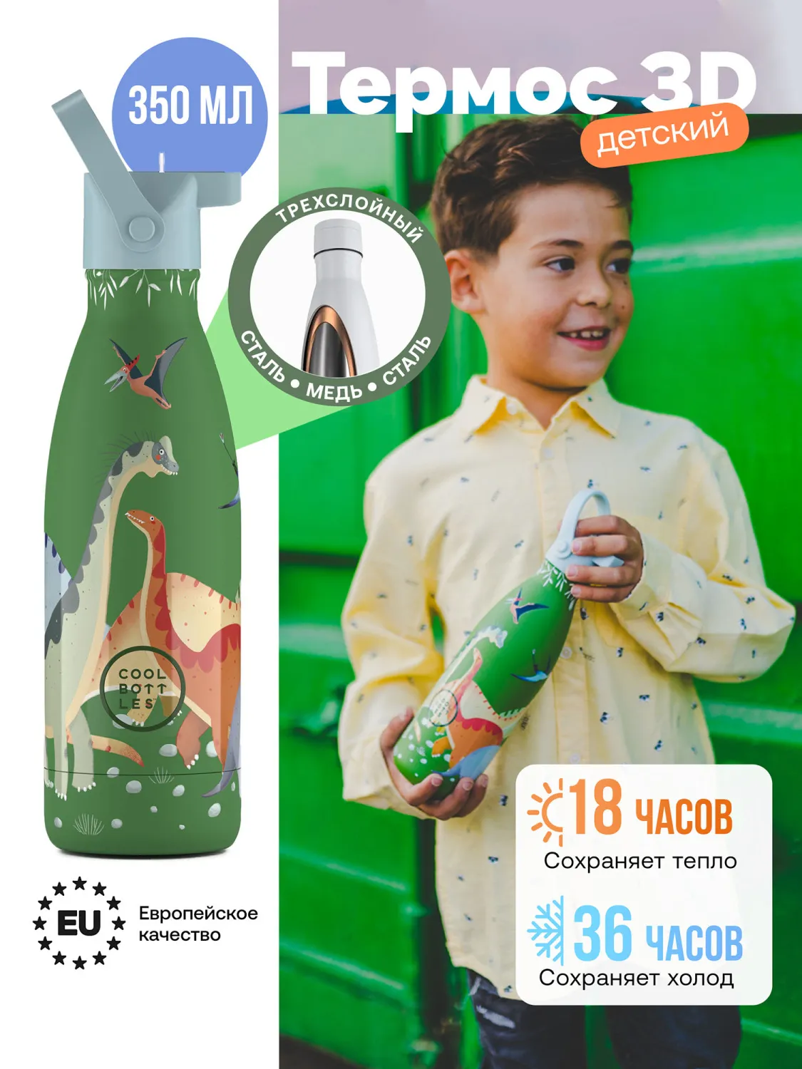 Термос–термобутылка Cool Bottles Kids серия Wonders Jurassic Era 350 мл