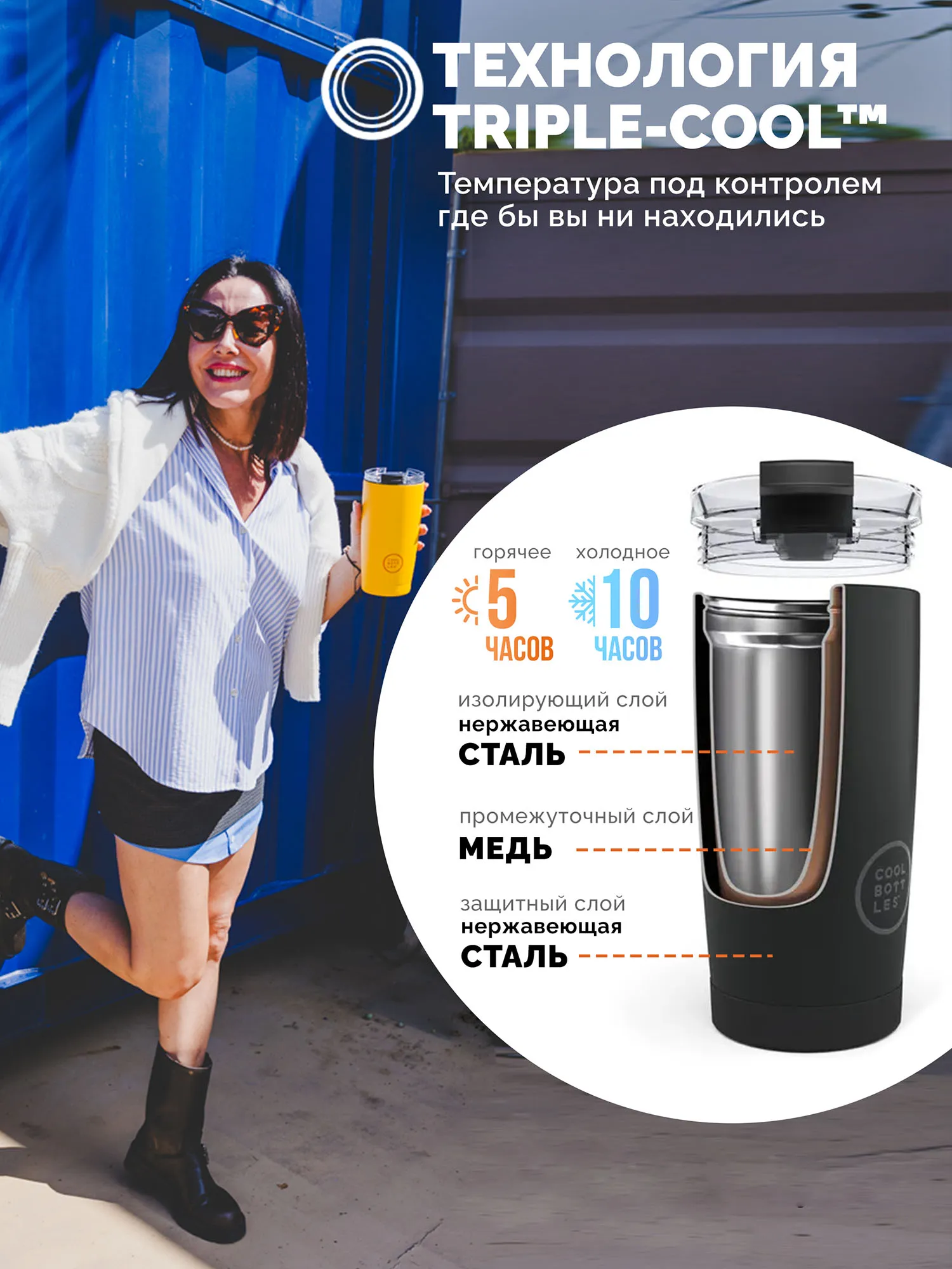 Термокружка Cool Bottles Tumbler Vivid Yellow 550 мл CBT55VIY