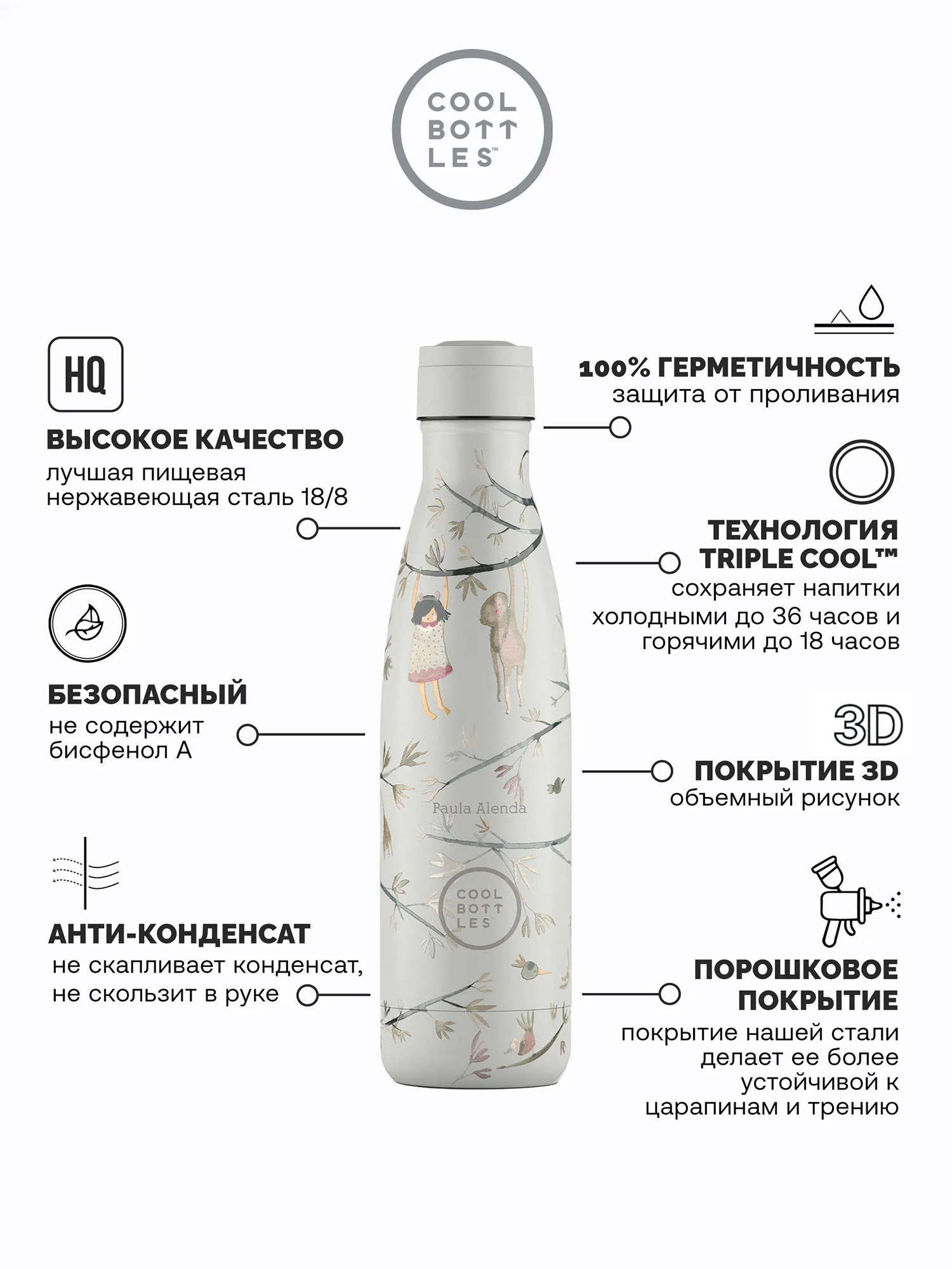 Термос-термобутылка Cool Bottles Paula Alenda Hanging Friends 500 мл