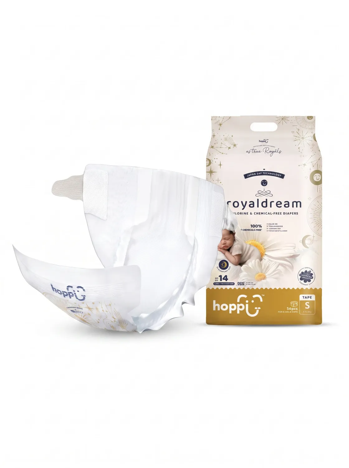Подгузники Hoppi RoyalDream S 4-8 кг 56 шт