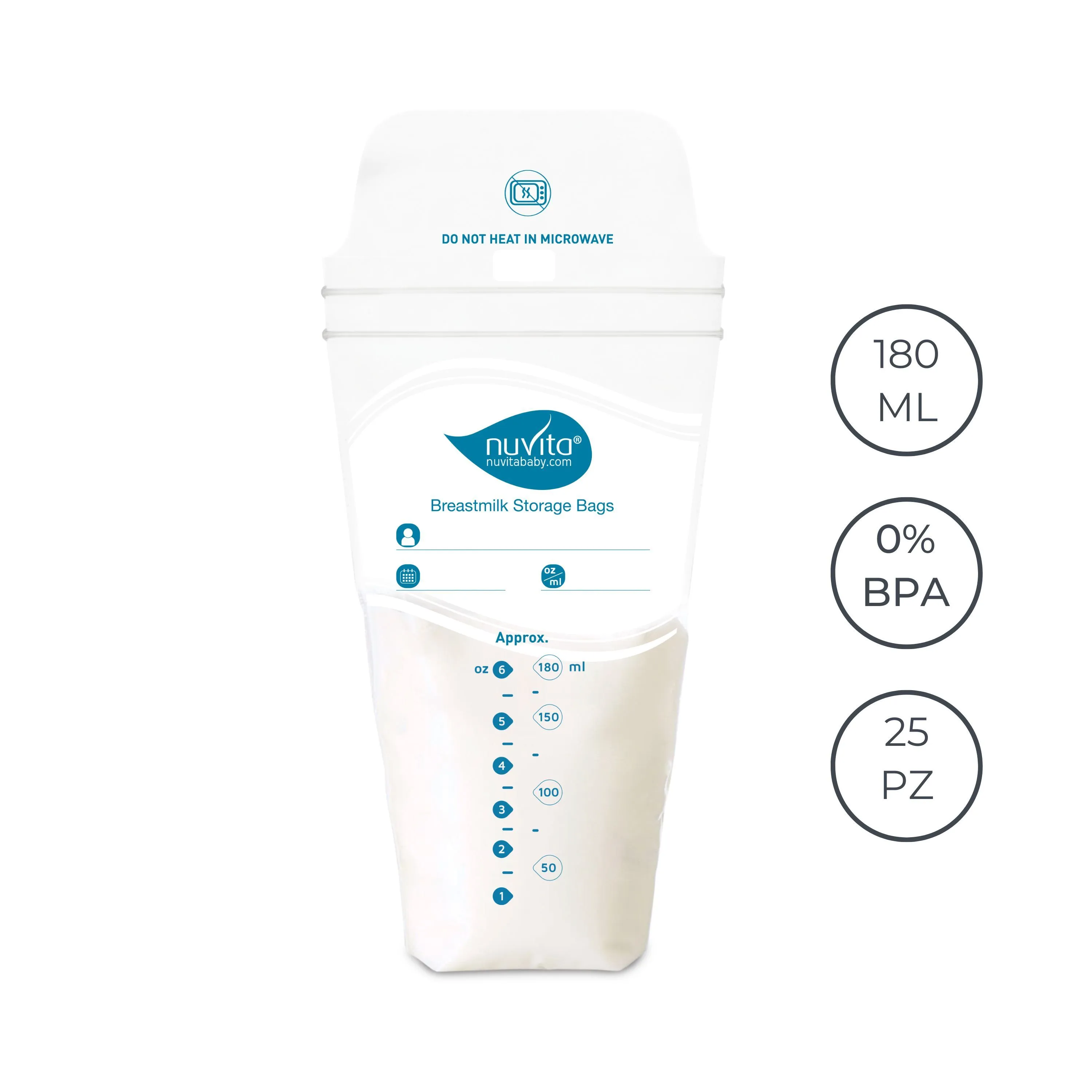 Пакеты одноразовые Nuvita для хранения и замораживания грудного для молока 1253 Disposable milk bags, 25 шт. NU-ALTL0038