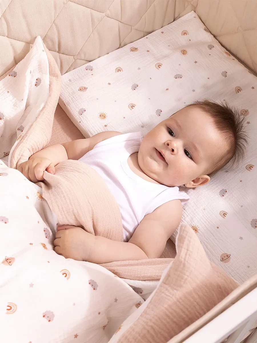 Комплект постельного белья PERINA Muslin 3 предмета 120х60 Планеты/Латте