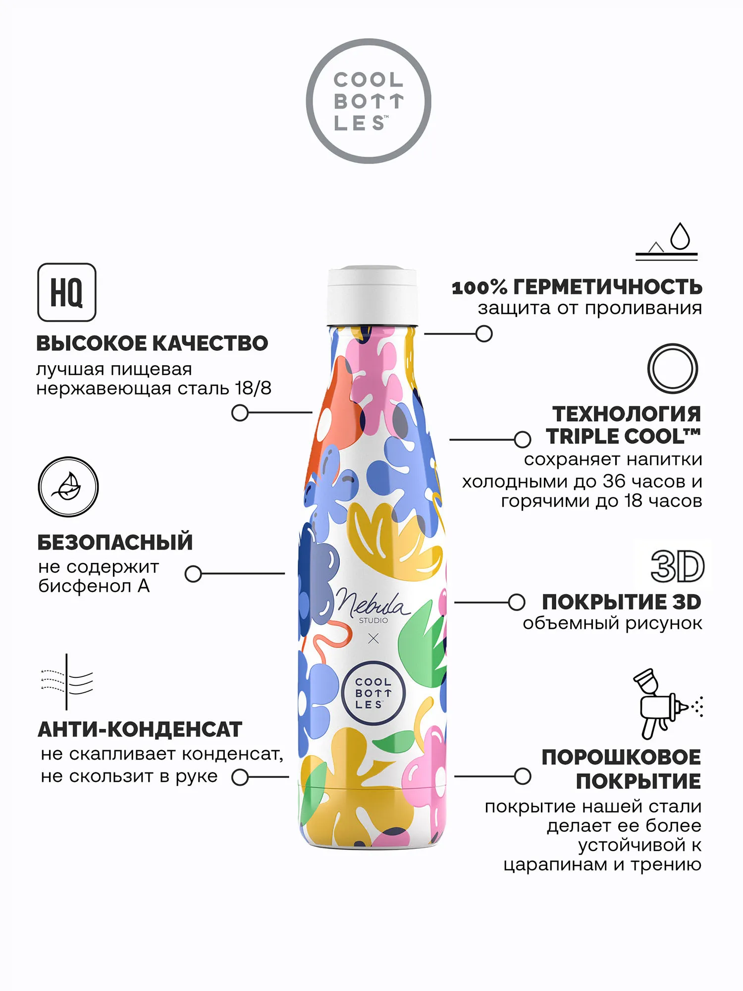 Термос-термобутылка Cool Bottles Nebula Studio Floral Madness 500 мл