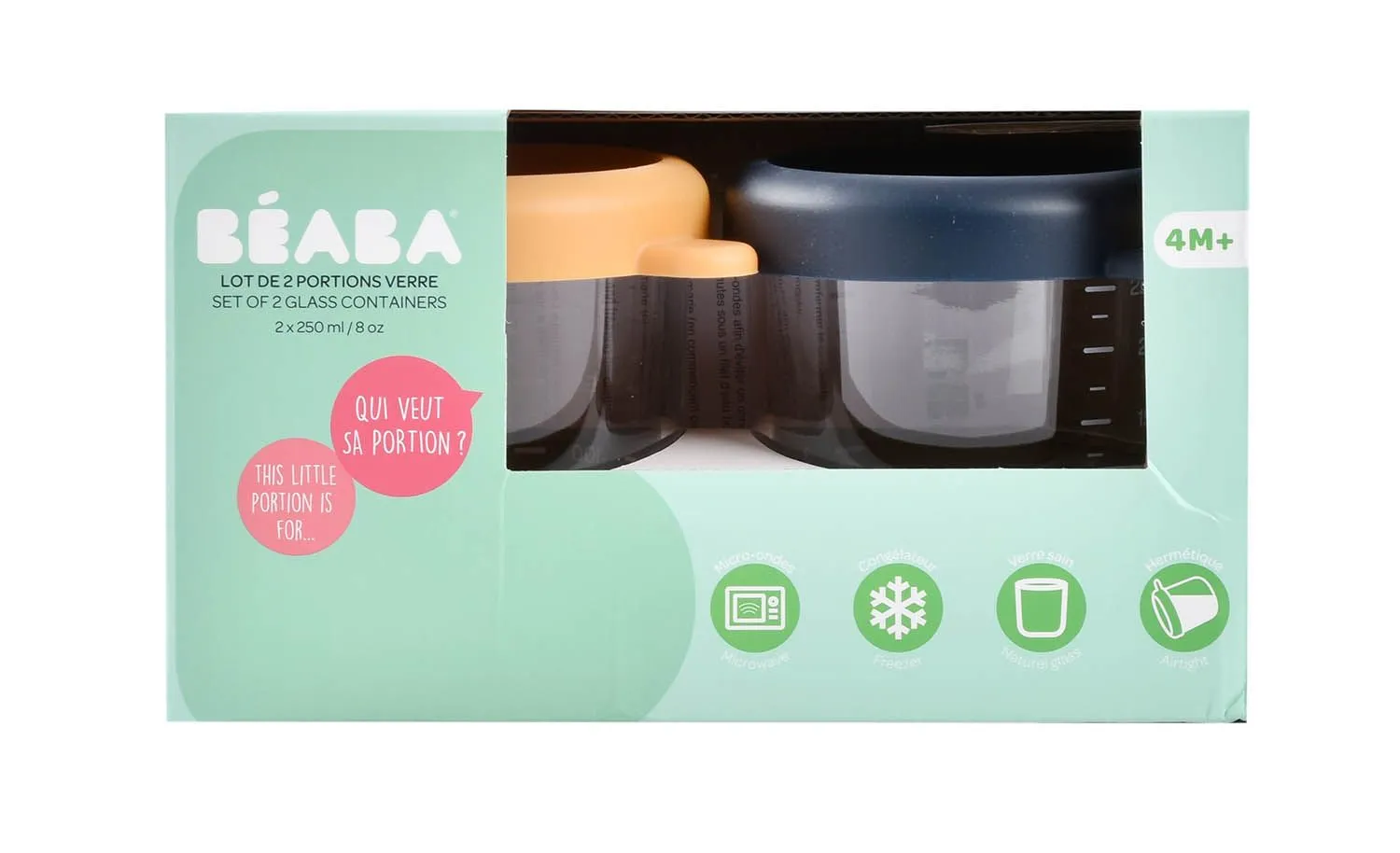 Набор контейнеров Beaba стеклянных, с крышкой (2 шт) 250 мл, для хранения продуктов
