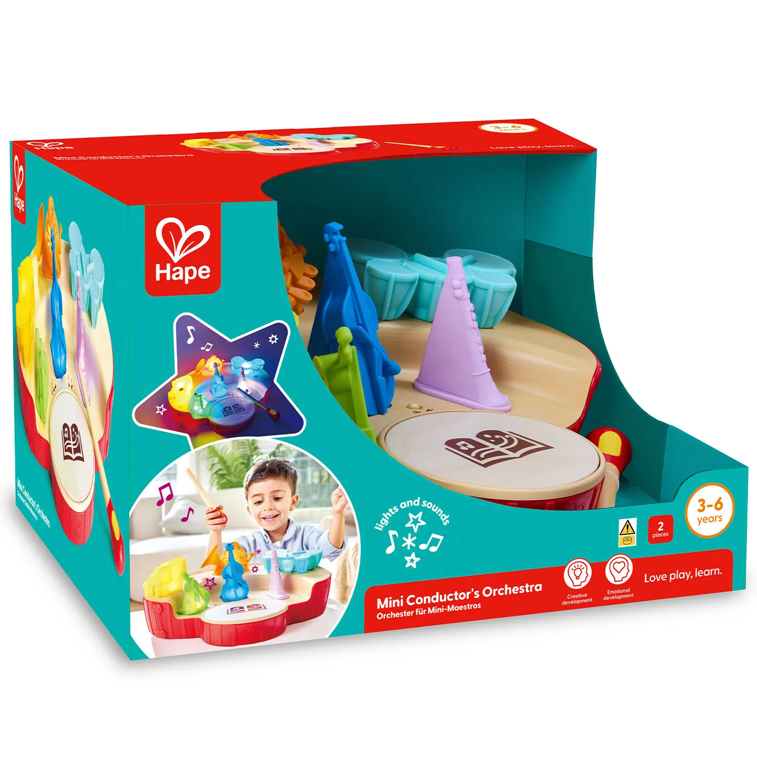 Набор игровой HAPE «Мини-оркестр» Маленький дирижер, интерактивная игрушка свет, звук E0642_HP