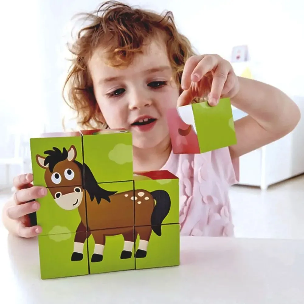 Игрушка HAPE деревянные кубики Ферма, головоломка 6 картинок E1618_HP