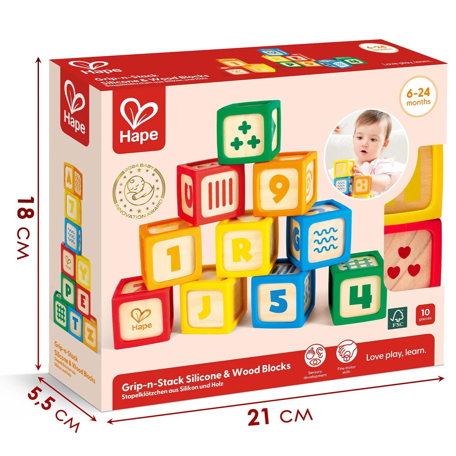 Кубики деревянные Hape в силиконовых чехлах 10 шт. E0131_HP