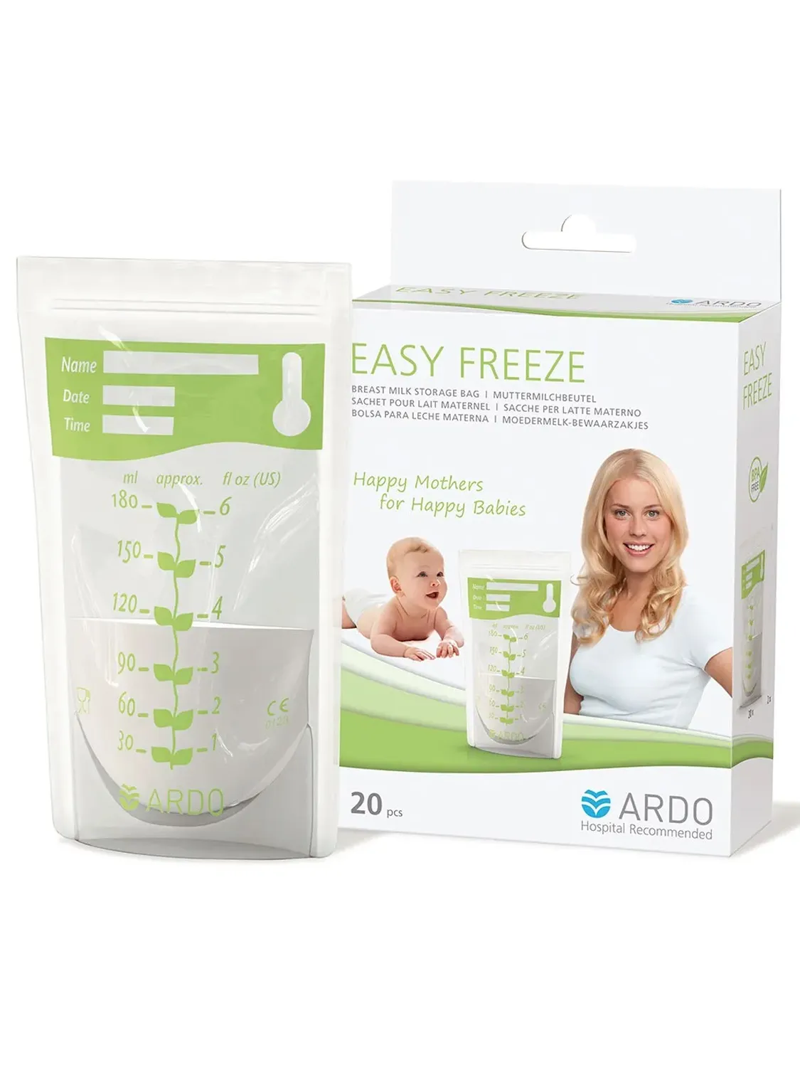 Пакеты для сбора и замораживания грудного молока Ardo Easy Freeze с индикатором температуры и верхним зажимом, 20 шт 63.00.207