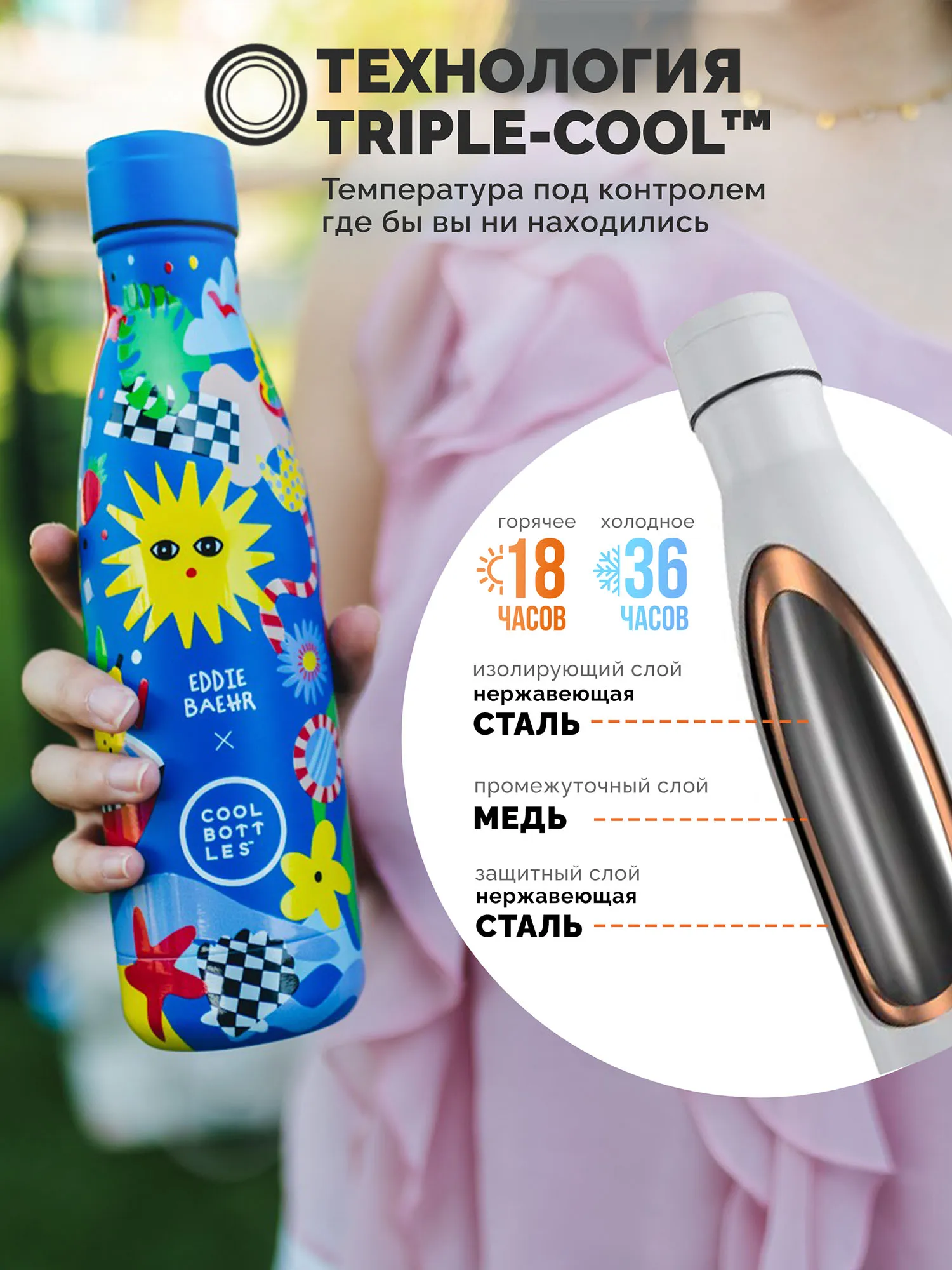 Термос-термобутылка Cool Bottles Eddie Baehr Sunshine Fiesta 500 мл
