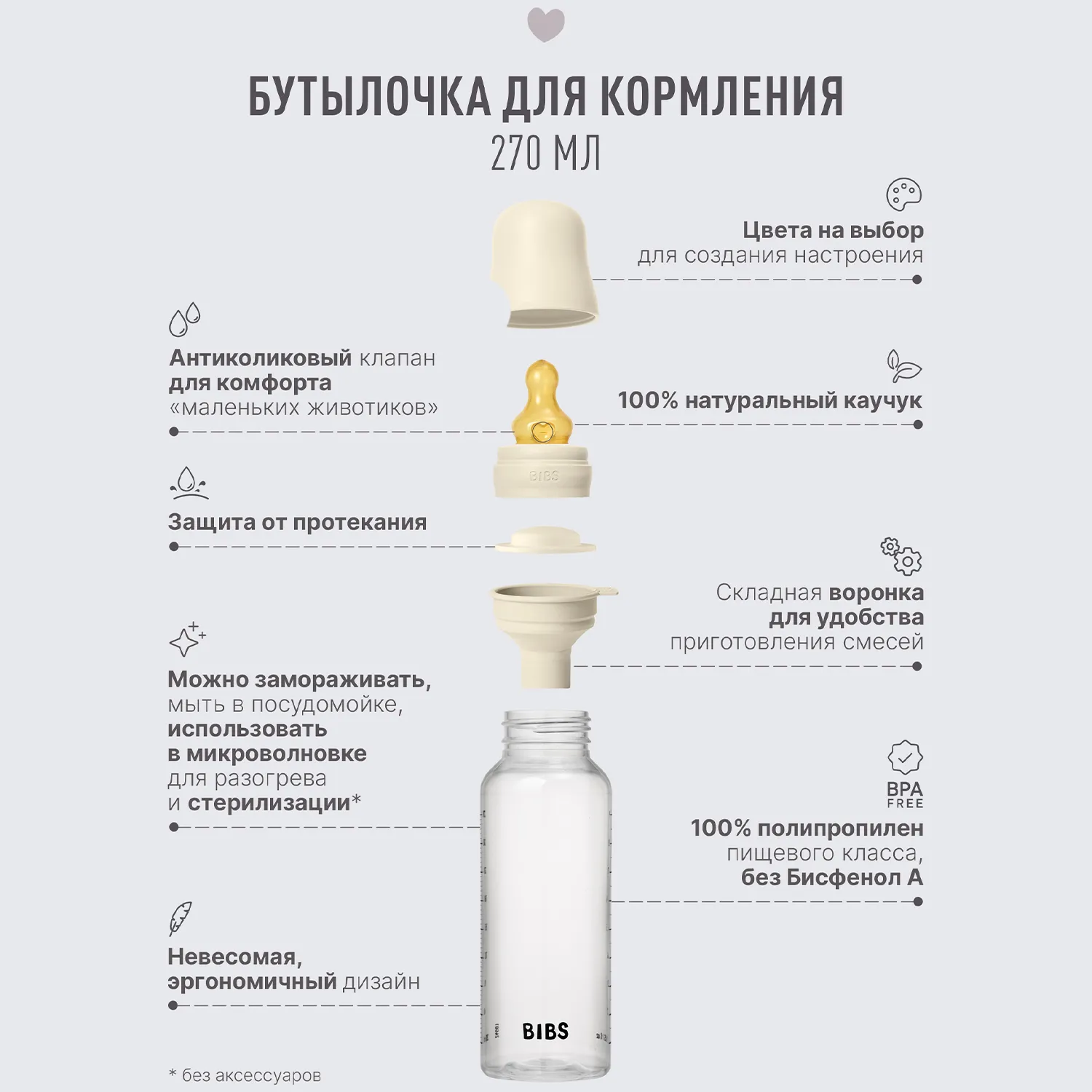 Бутылочка для кормления BIBS с латексной соской средний поток 270 мл