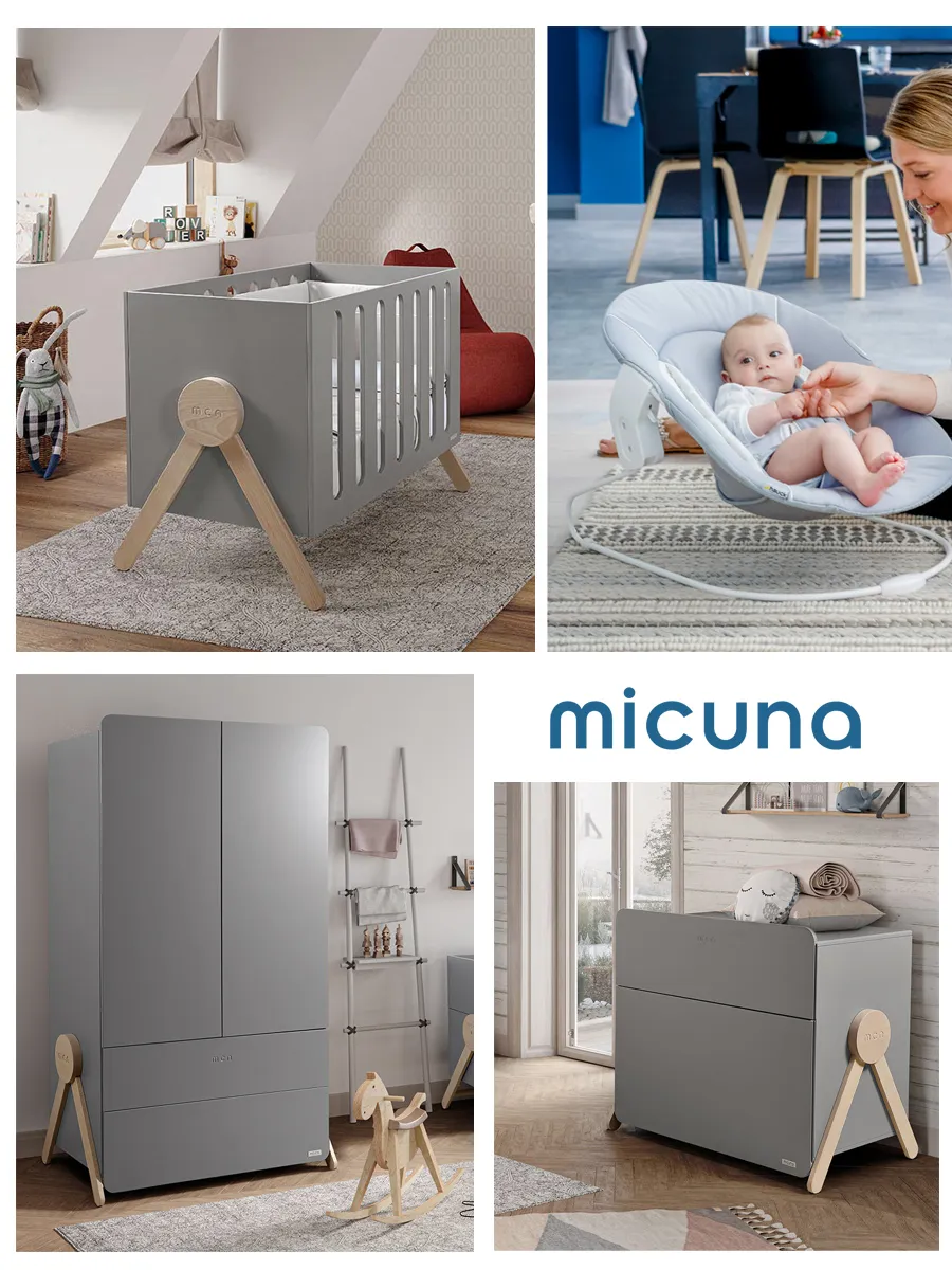 Комплект Micuna Swing №3: кровать 140х70, тумба, шкаф grey/natural wax + шезлонг Hauck 66197-0