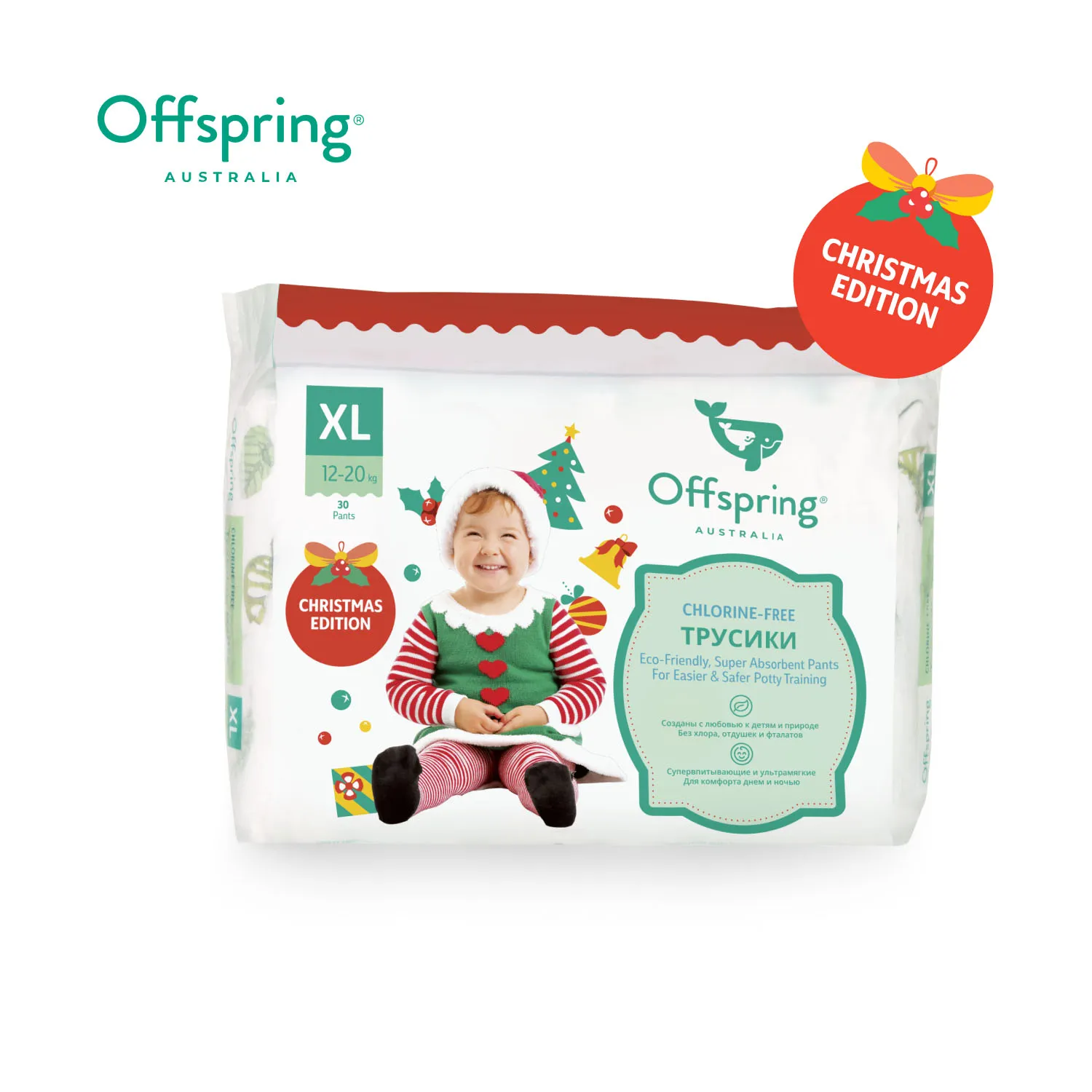 Трусики-подгузники Offspring Новый год XL 12-20 кг 30 шт OF02XLXMAS
