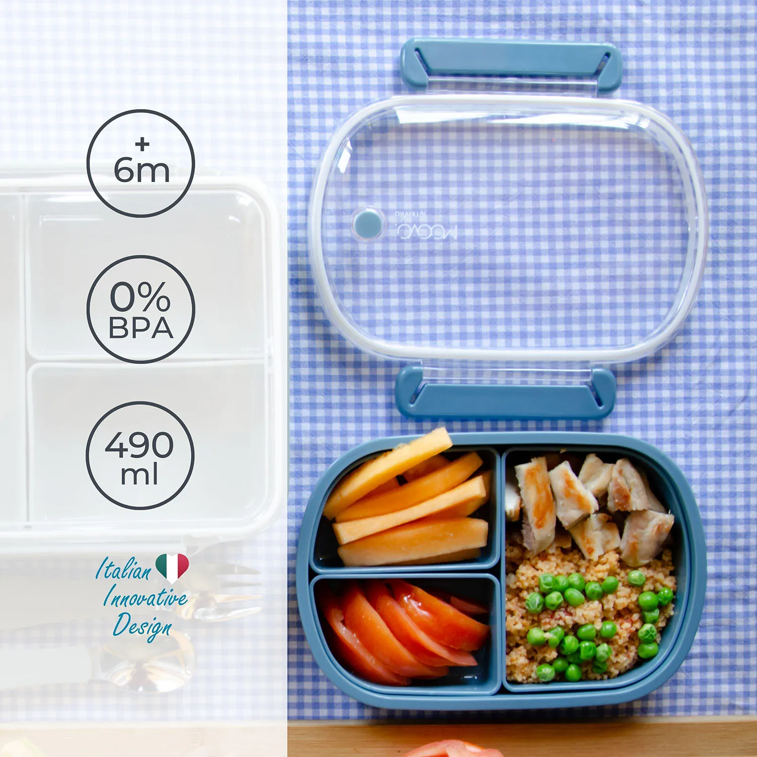 Ланч-бокс Nuvita MOOVO с тремя секциями 4420, 490 мл