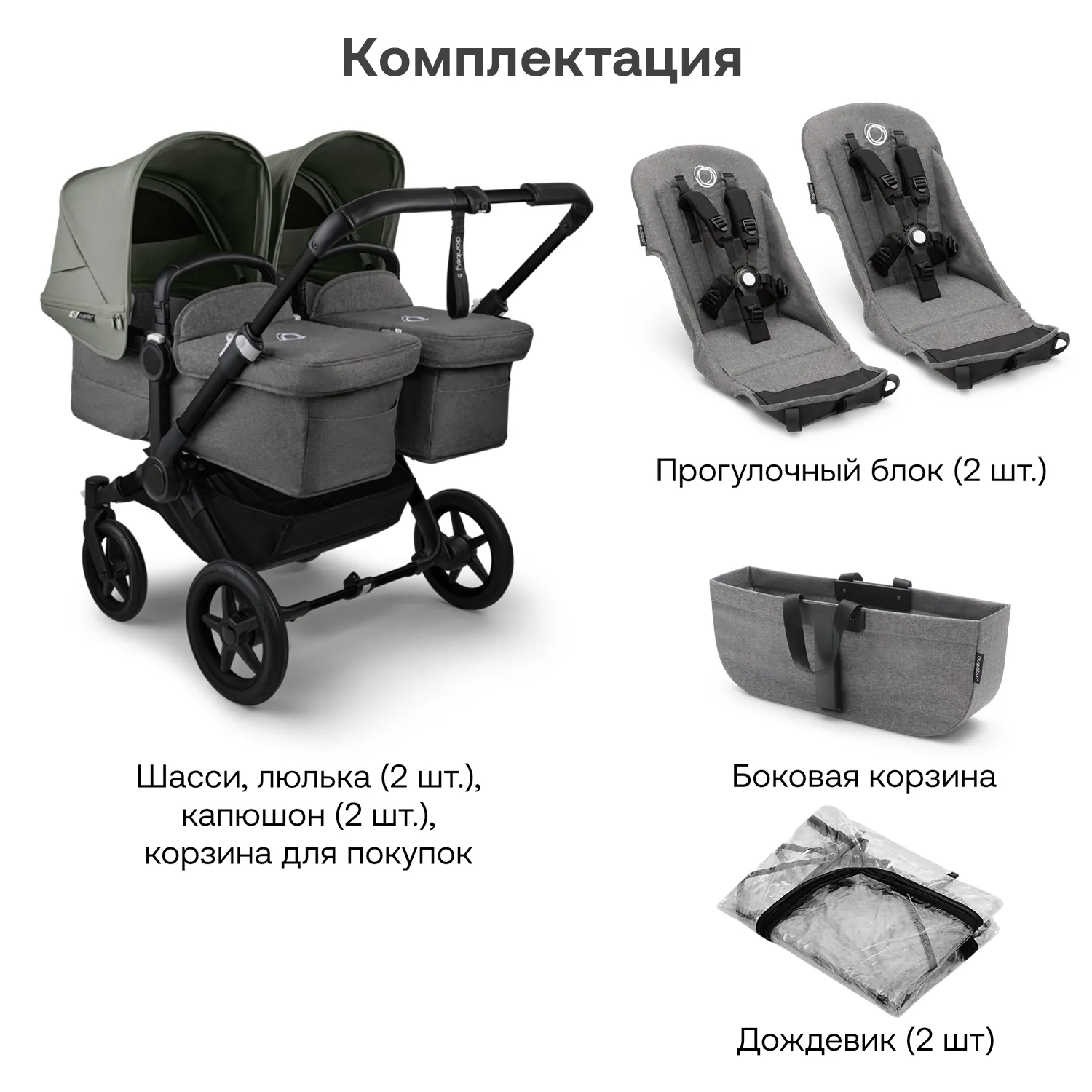 Коляска 2 в 1 Bugaboo Donkey5 Twin шасси Black