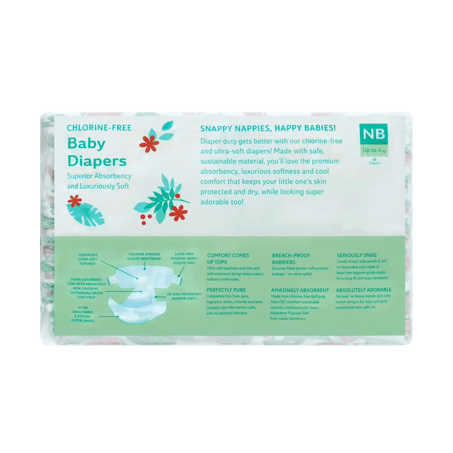 Подгузники Offspring NB 2-4 кг Арбузы 56 шт OF01NB56WML