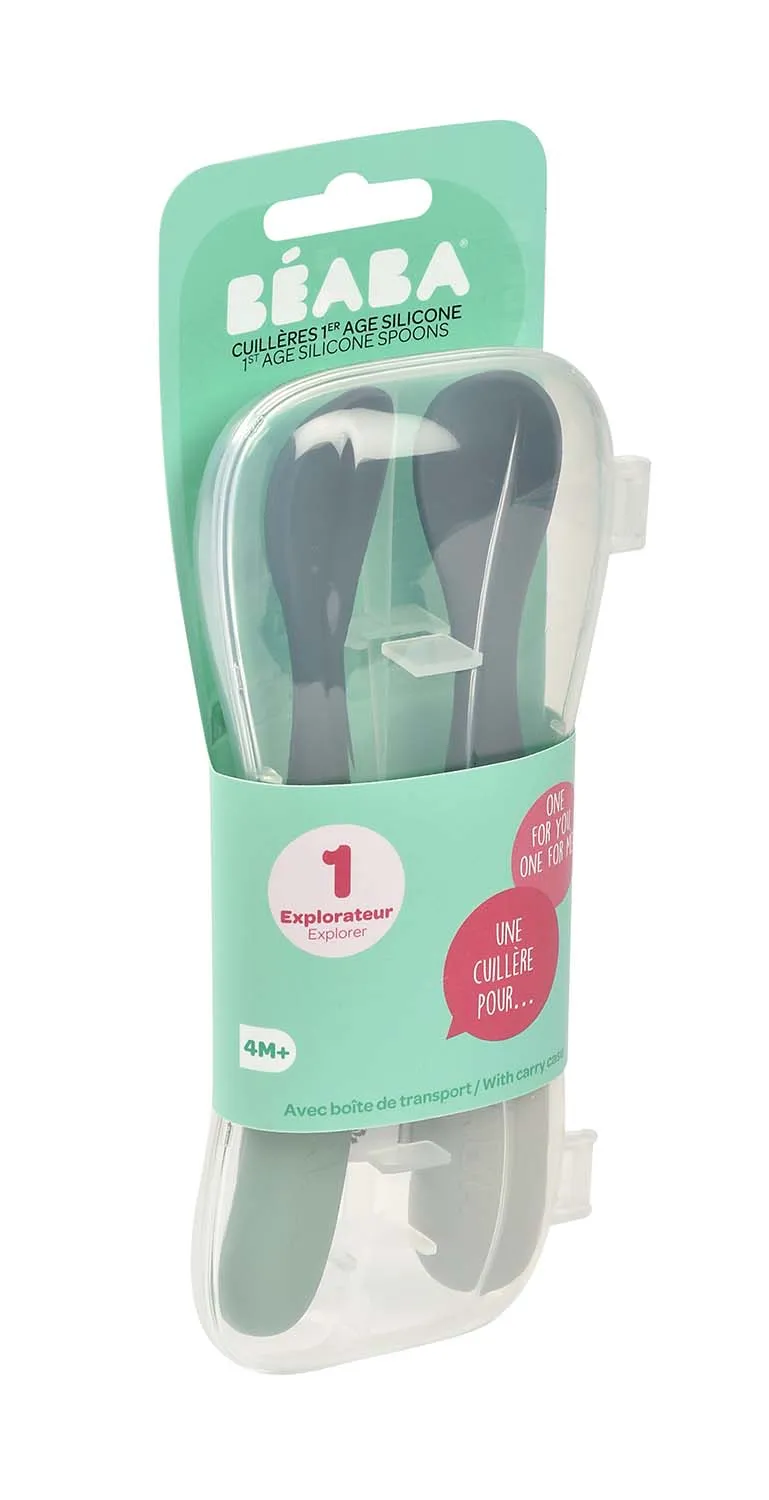 Набор двухцветных ложек Beaba силиконовых в футляре 2 шт от 4 месяцев