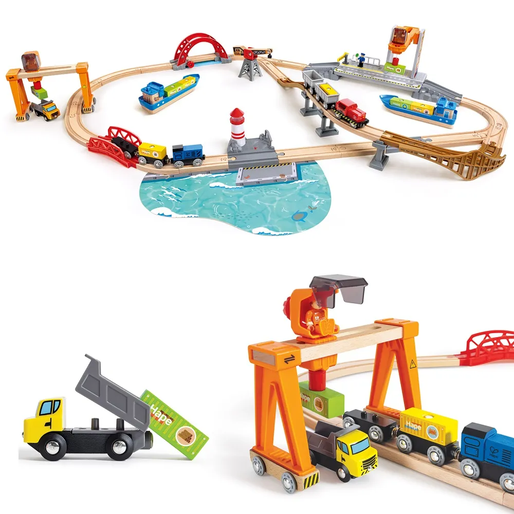 Деревянная железная дорога Hape «Подъемно-погрузочная гавань» 26 элементов