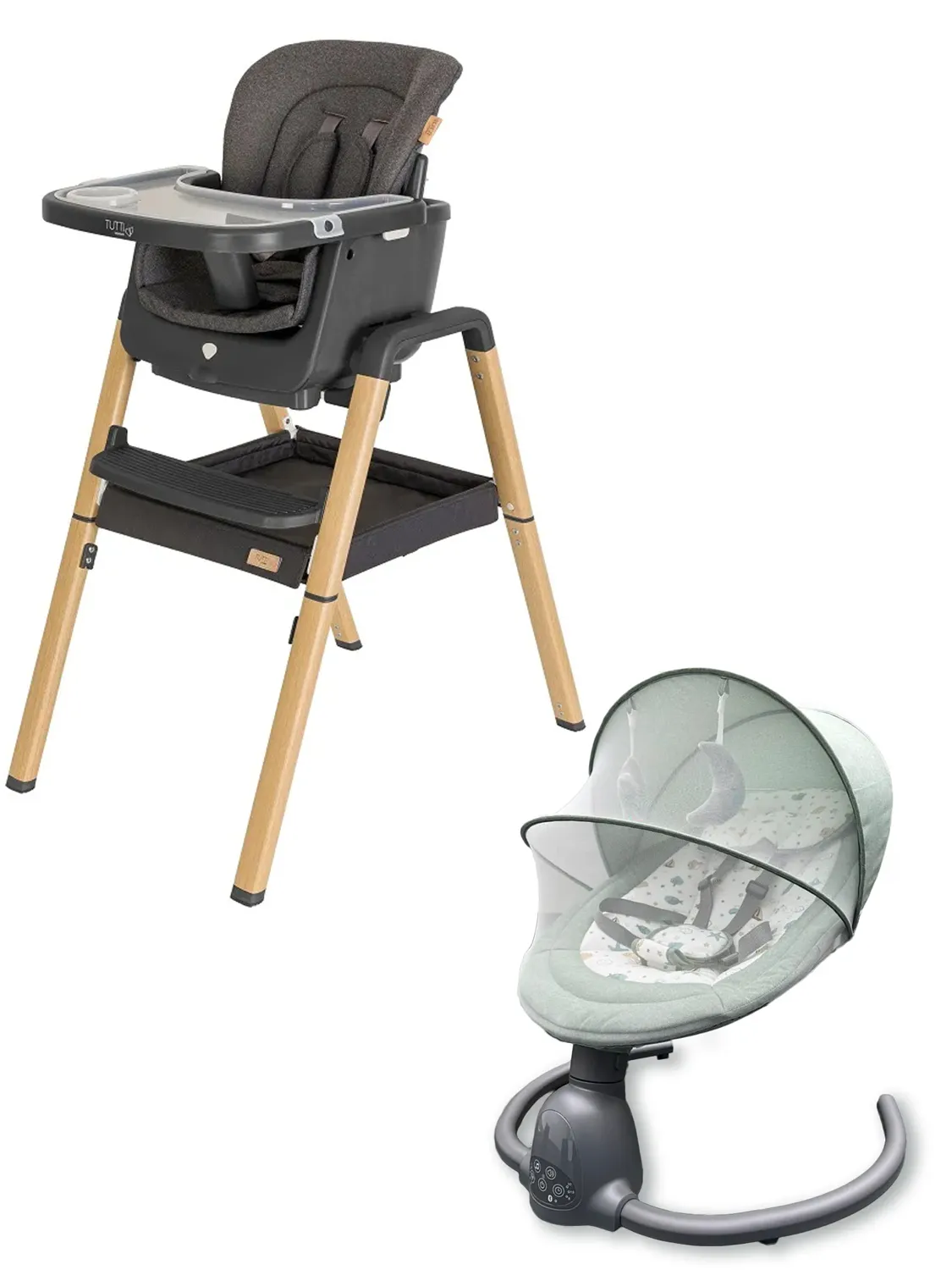 Стульчик для кормления растущий Tutti Bambini NOVA + Качели Fiorellino mint BSN001