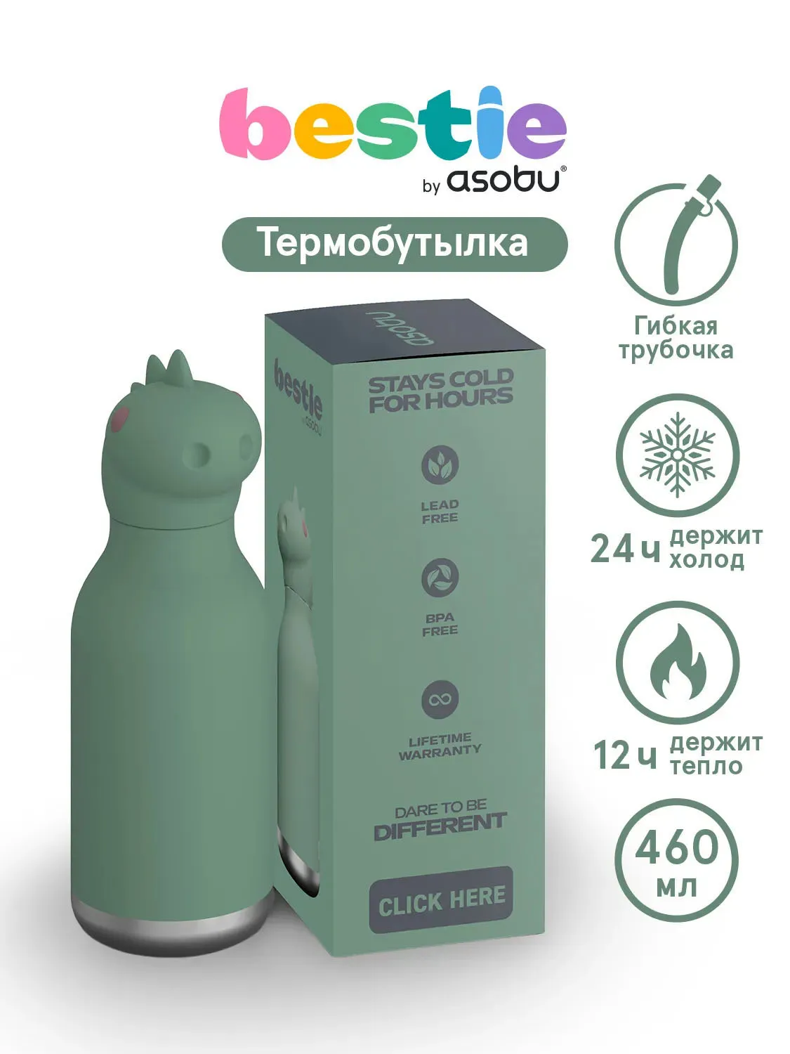 Бутылка Asobu для холодных и горячих напитков Bestie 460 мл динозавр 69758. Изображение 2
