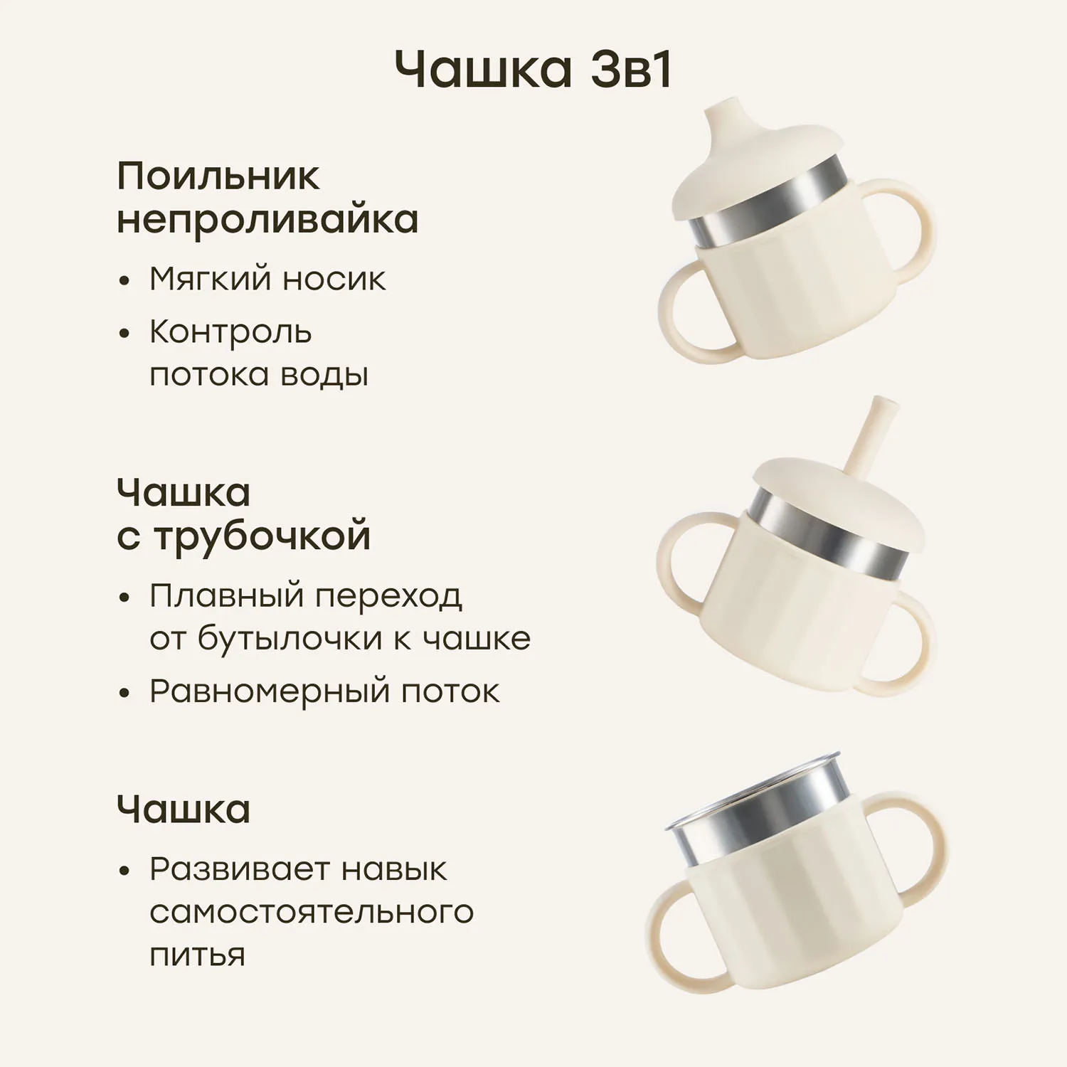 Поильник Happy Baby с ручками 3 в 1: с мягким носиком и трубочкой 220 мл