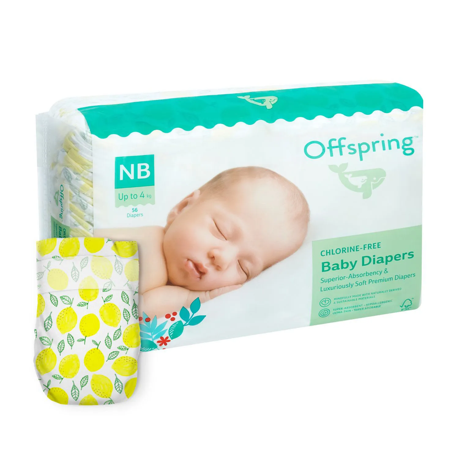 Подгузники Offspring NB 2-4 кг Лимоны 56 шт OF01NB56LM
