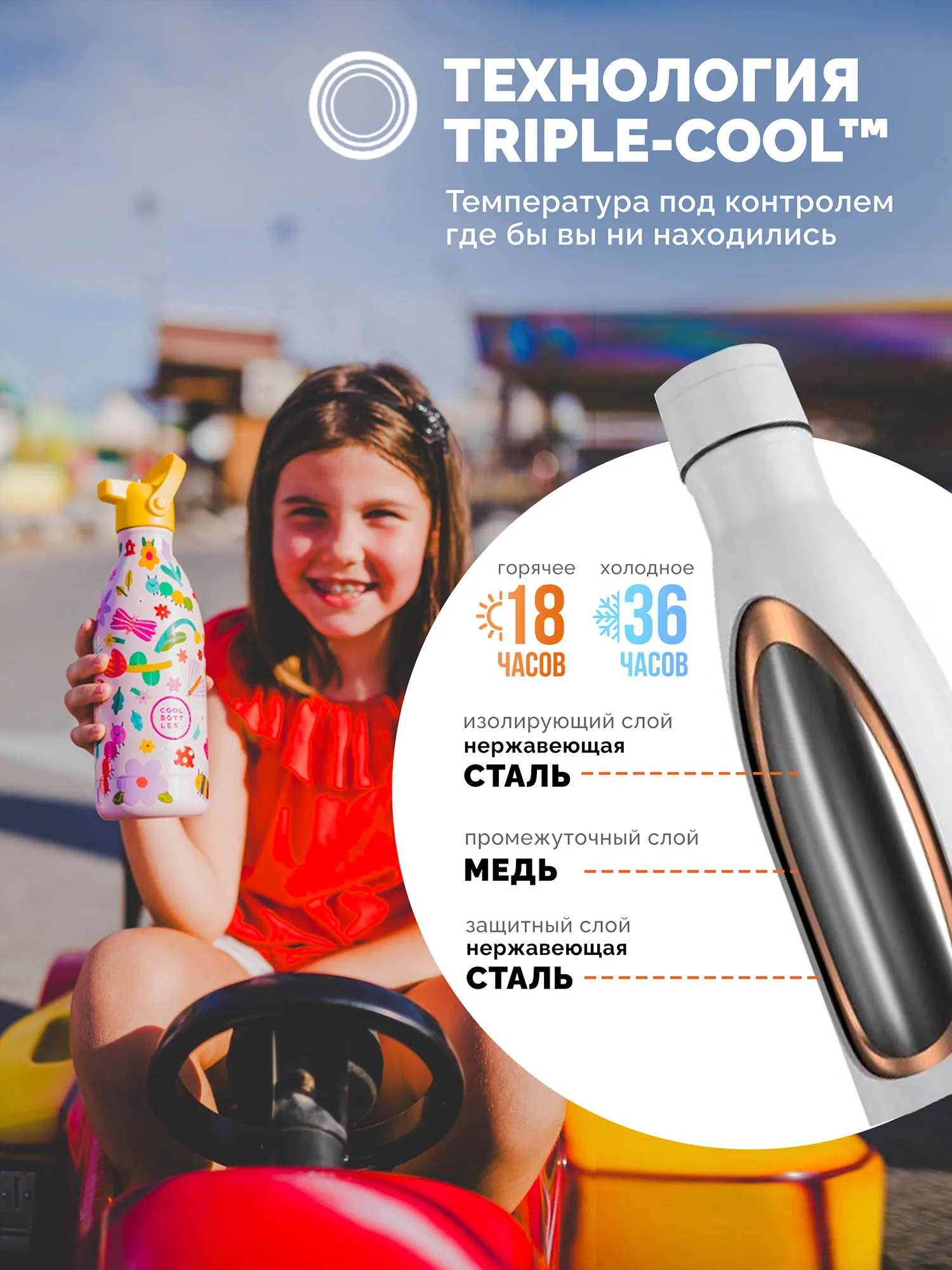 Термос–термобутылка Cool Bottles Kids Bug Life 500 мл