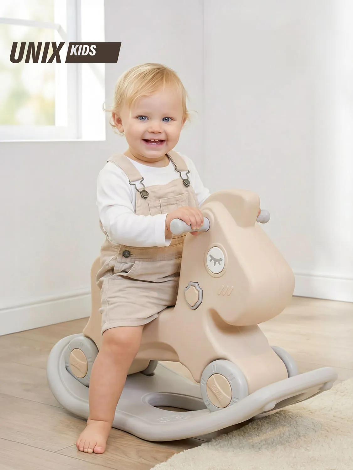 Лошадка-качалка-беговел UNIX Kids бежевый, серый PPRHCLGY