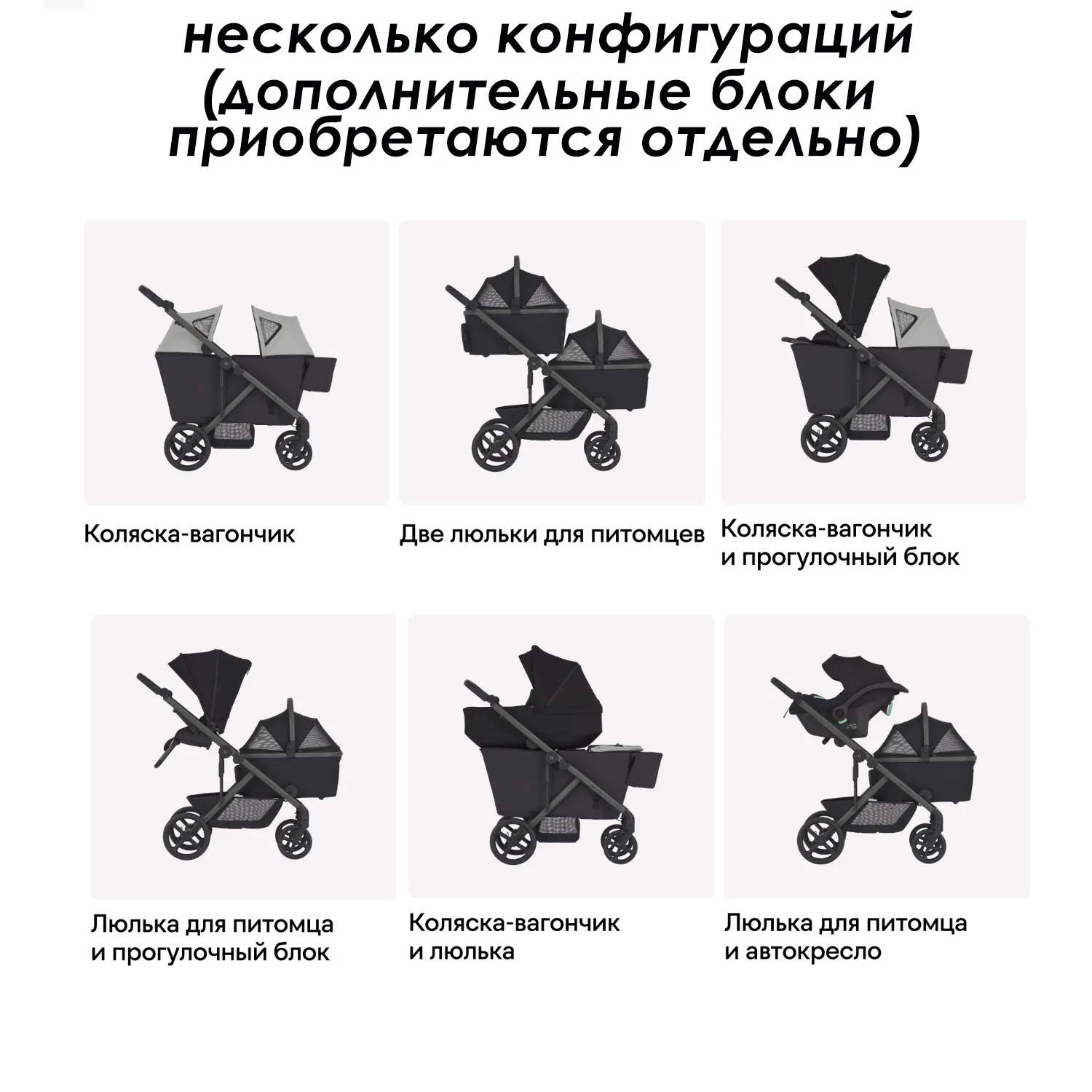 Коляска-вагончик прогулочная Wagon для двойни Anex Modu