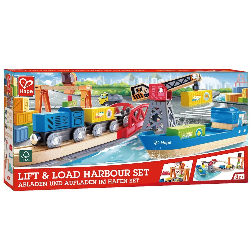 Деревянная железная дорога Hape «Подъемно-погрузочная гавань» 26 элементов