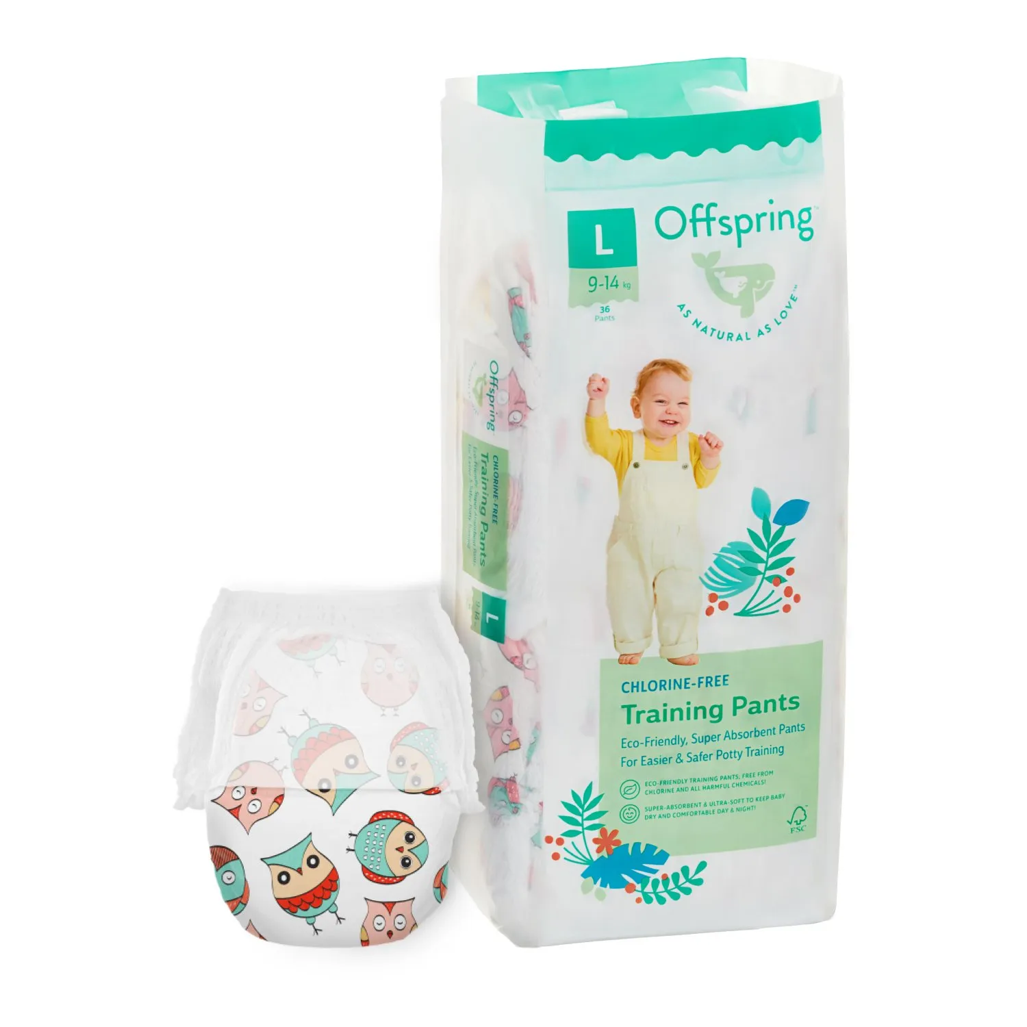 Трусики-подгузники Offspring Совы L 9-14 кг 36 шт OF02LO