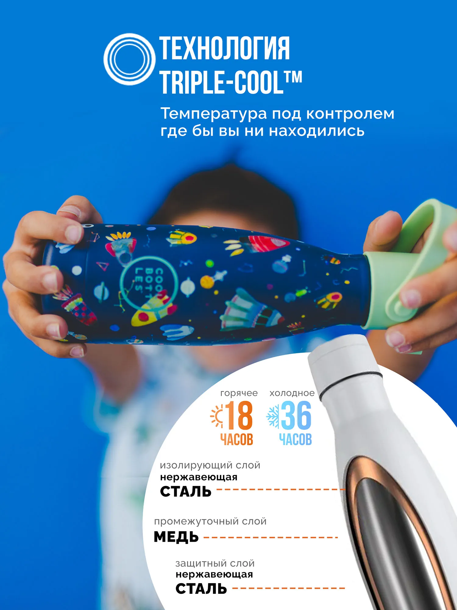 Термос–термобутылка Cool Bottles Kids серия Adventure Space Rockets 260 мл