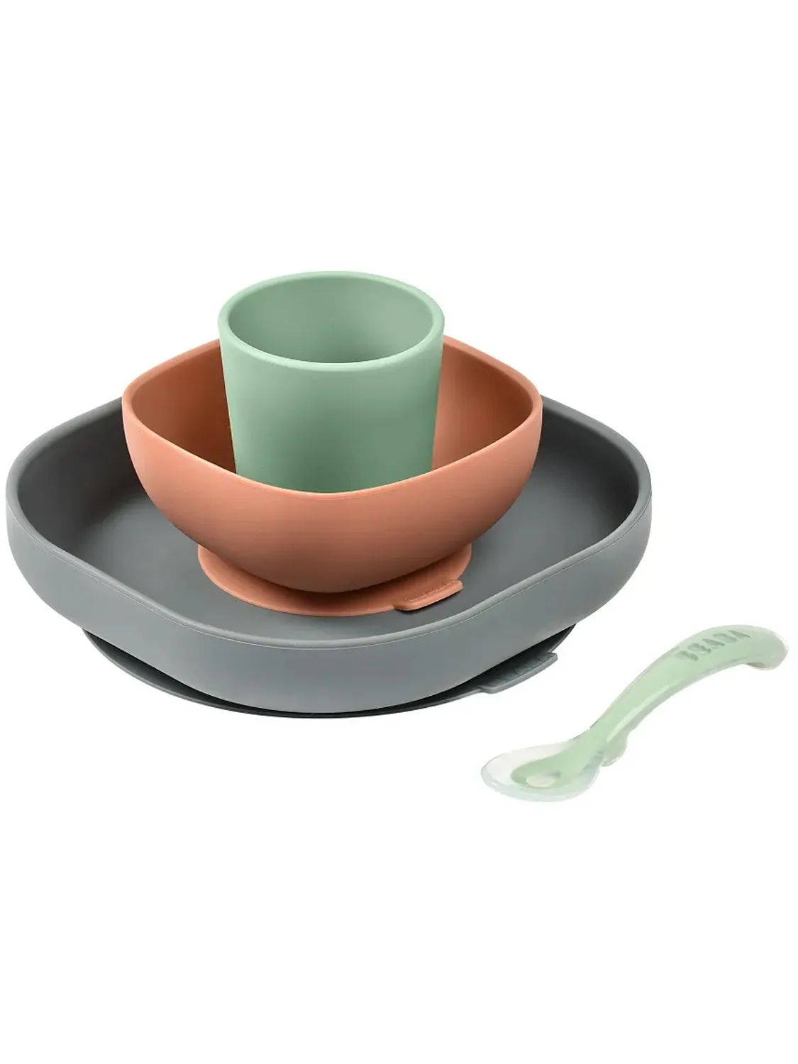 Набор посуды Beaba: 2 тарелки, стакан, ложка, силикон