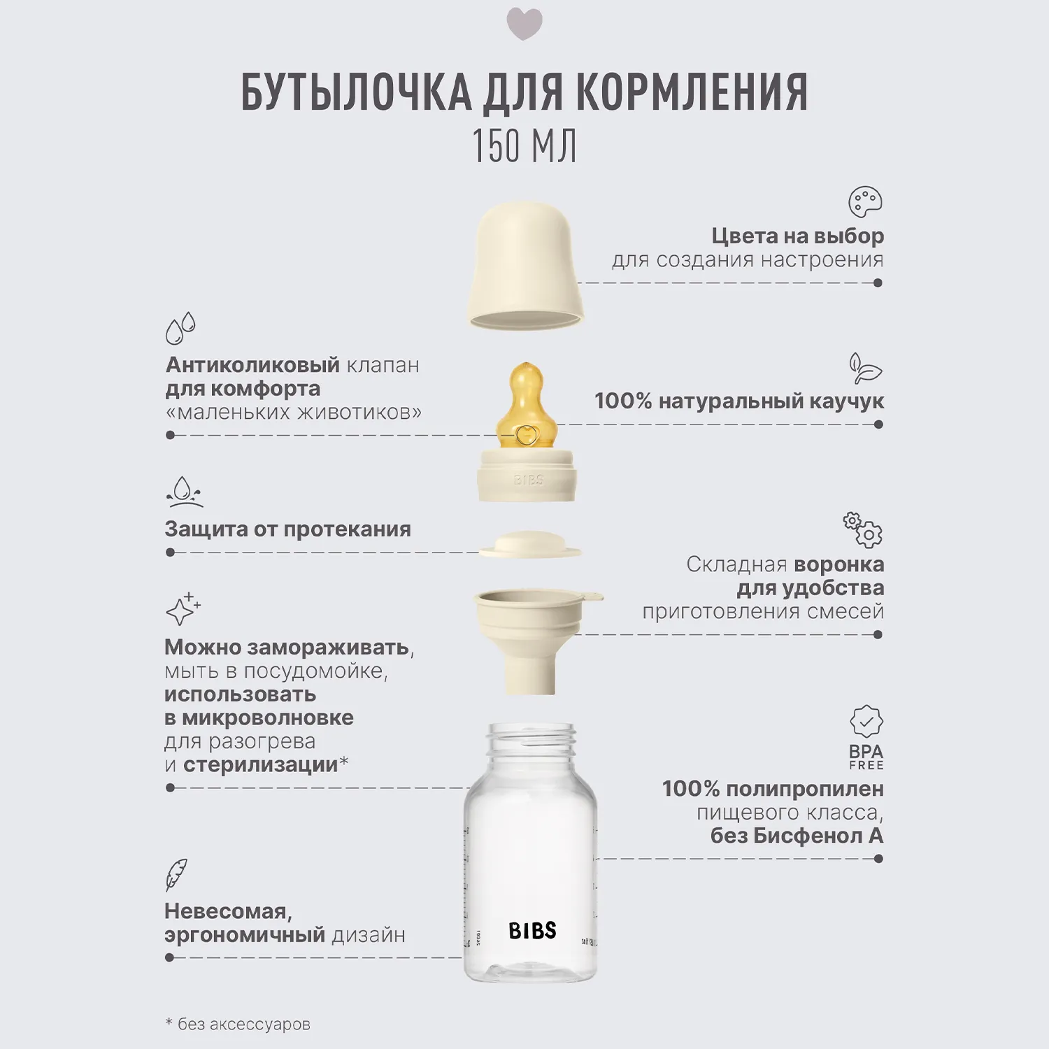 Бутылочка для кормления BIBS с латексной соской медленный поток 150 мл